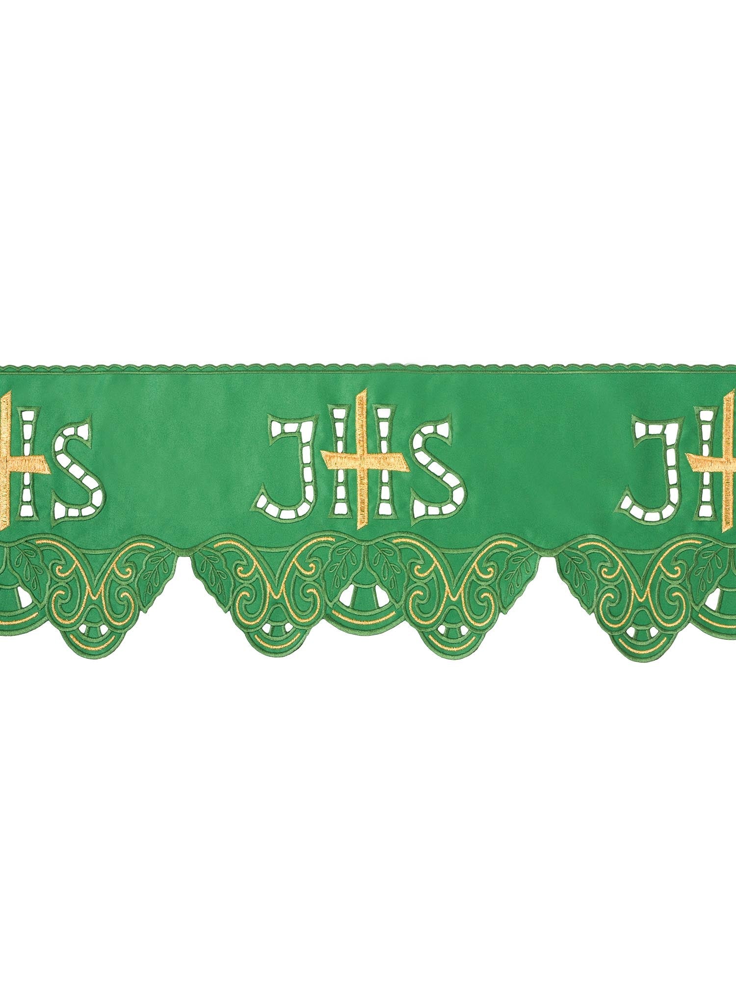 Renda para toalha de altar com bordado frontal IHS Cruz verde