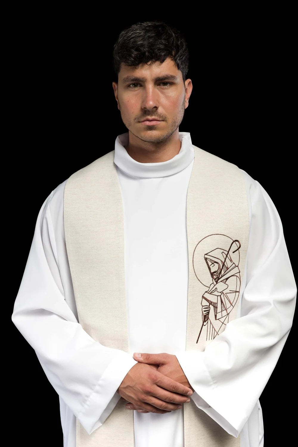 Estola bordada Jesus Bom Pastor creme