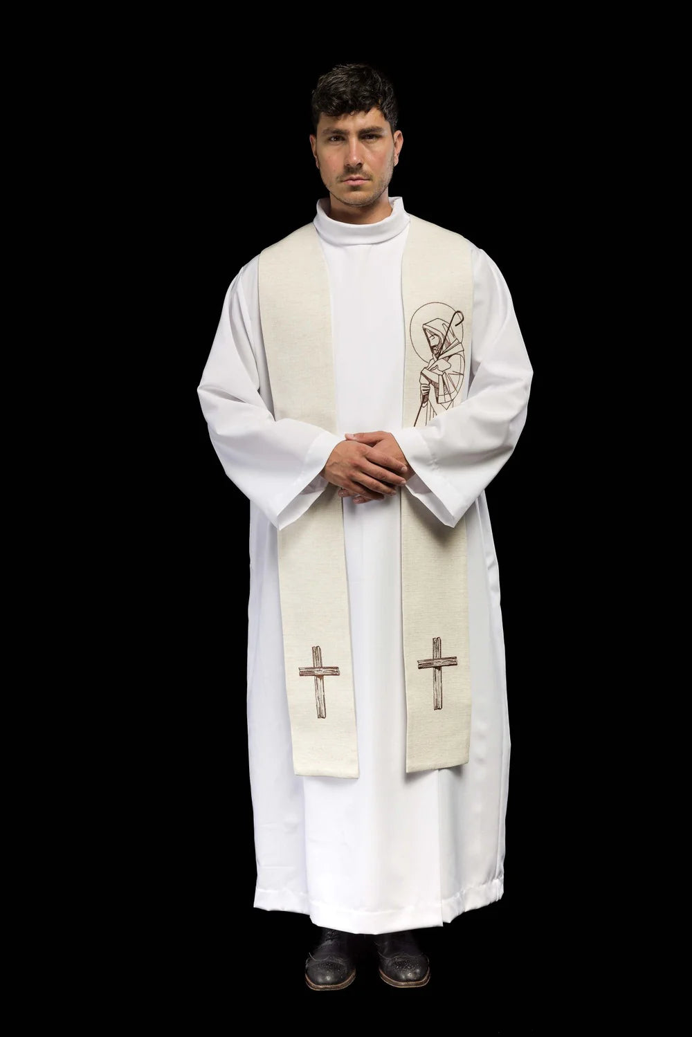 Estola bordada Jesus Bom Pastor creme