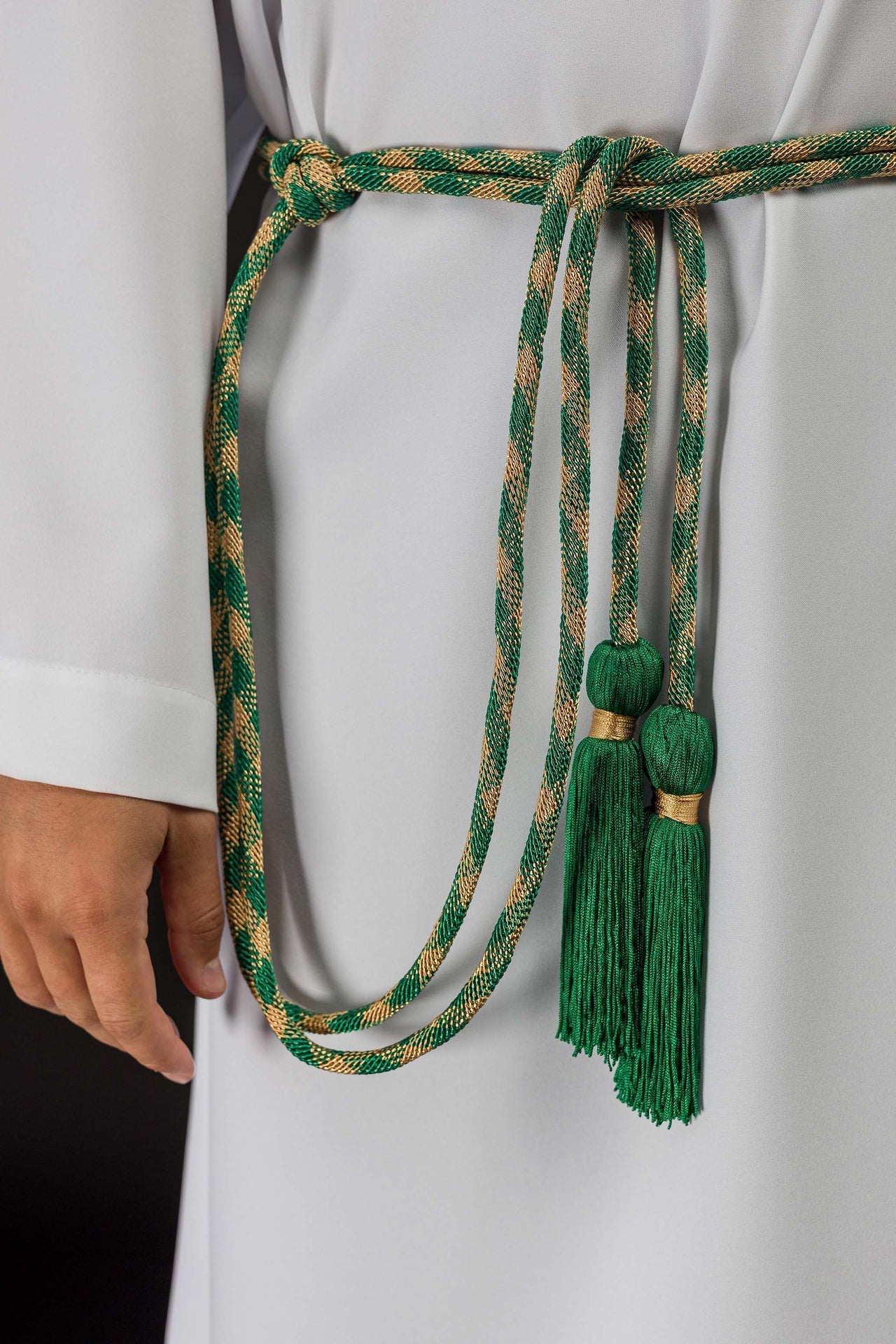 Cíngulo litúrgico verde e dourado premium