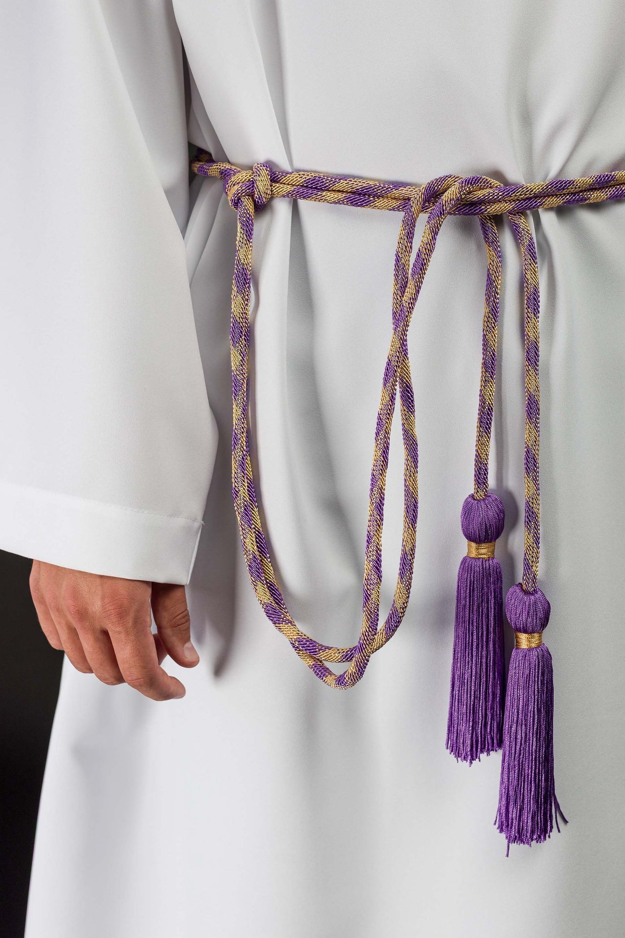 Cíngulo litúrgico roxo e dourado premium - chasubles.com.br