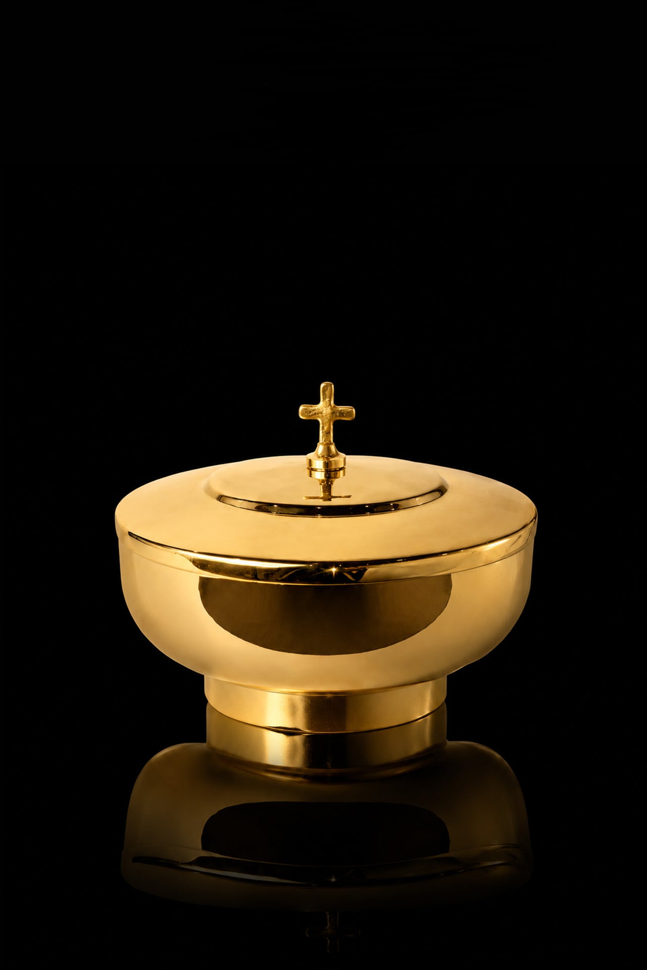 Âmbula litúrgica dourada de latão com cruz – 12 cm
