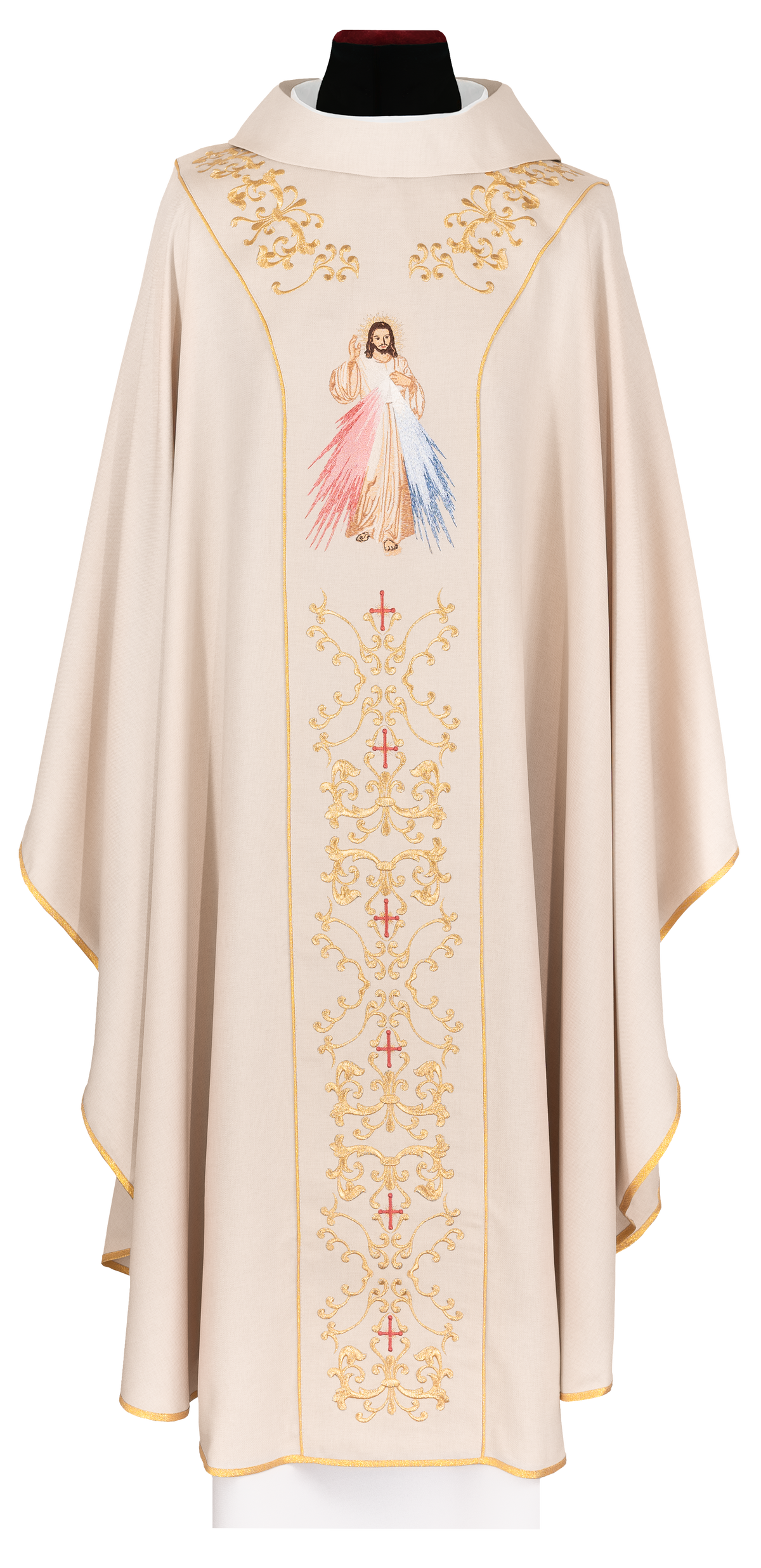 Casula bordada creme com imagem de Jesus Misericordioso