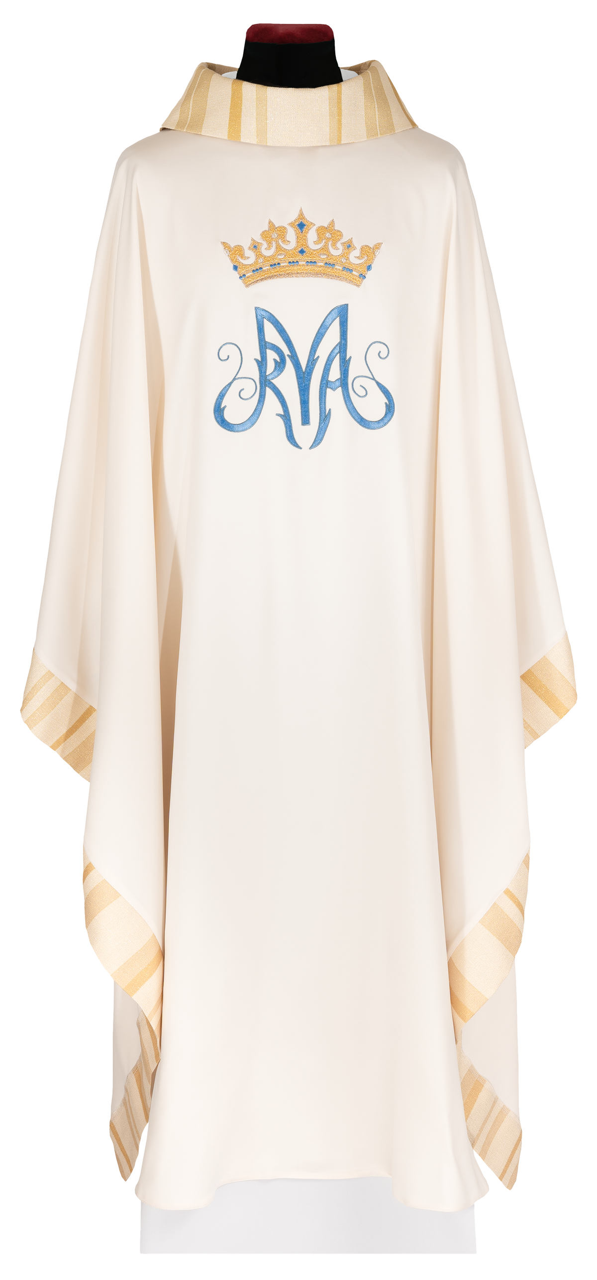 Casula bordada com motivo mariano creme - chasubles.com.br