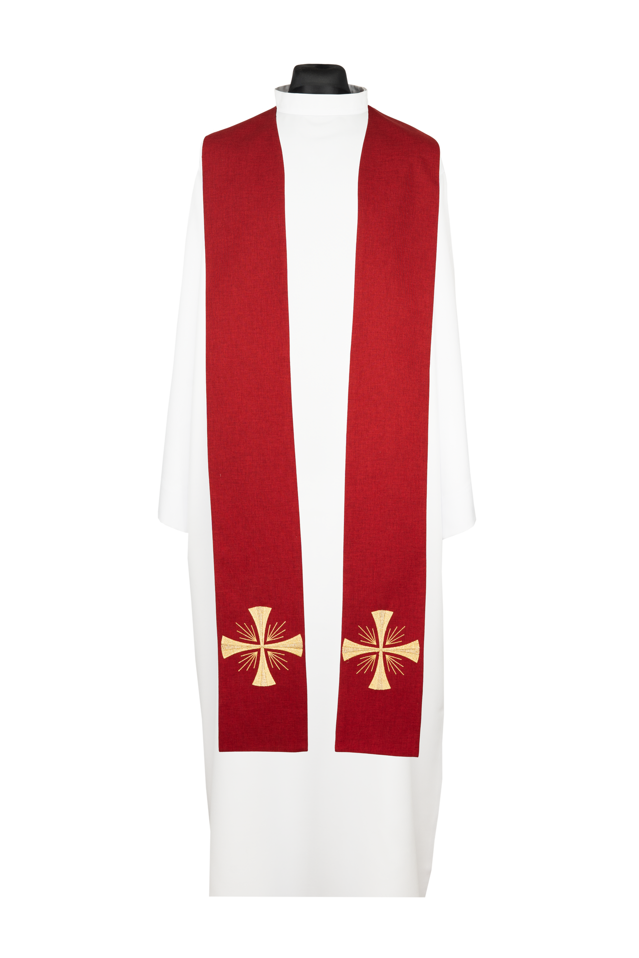 Estola sacerdotal vermelha bordada com cruz - chasubles.com.br