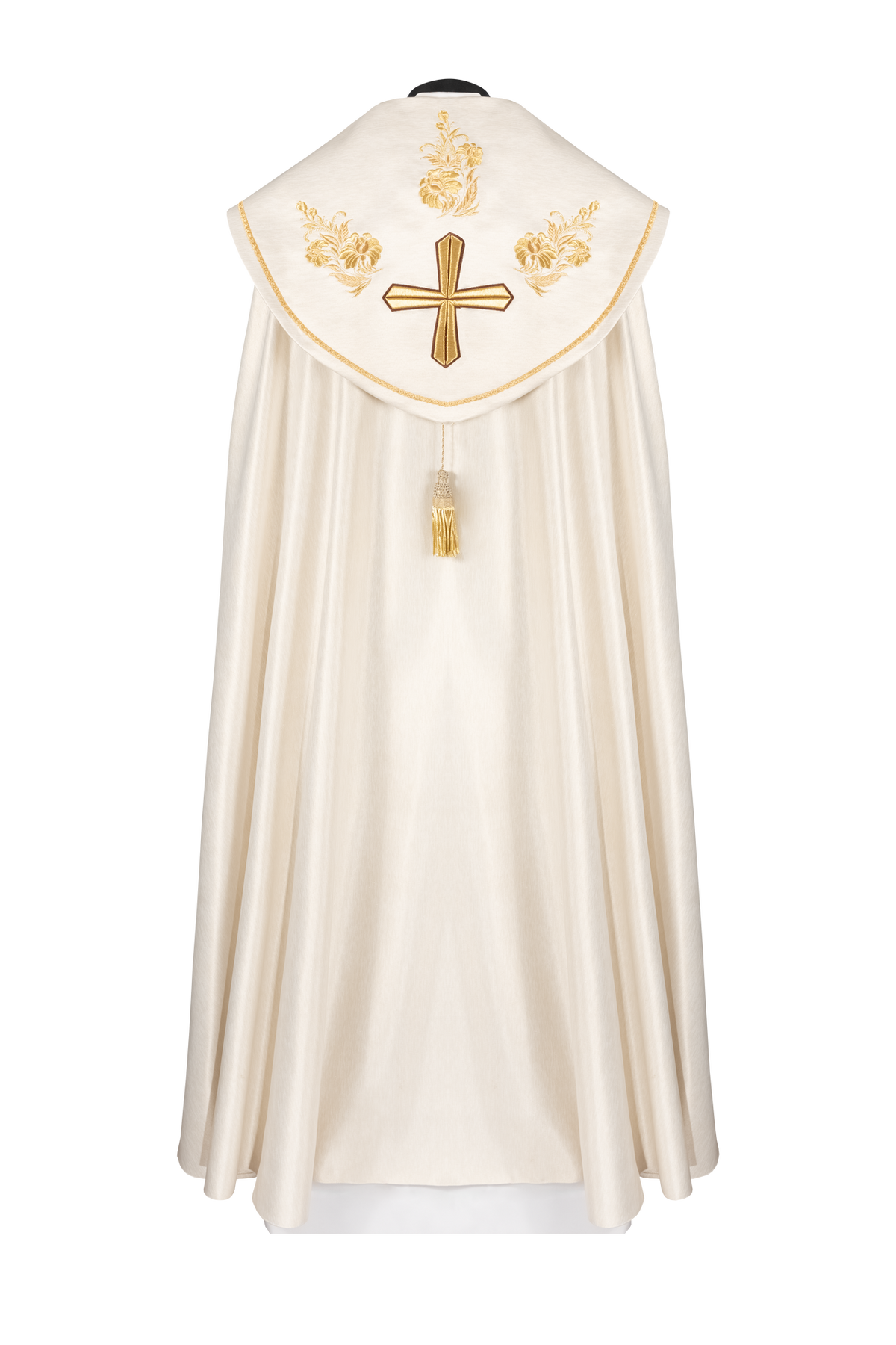 Capa de asperges litúrgica bordada com cruz creme - chasubles.com.br