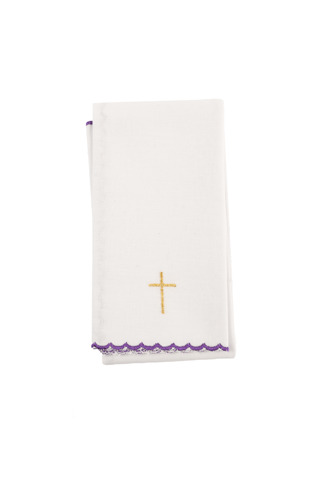 Conjunto de alfaias litúrgicas roxo com bordado de cruz