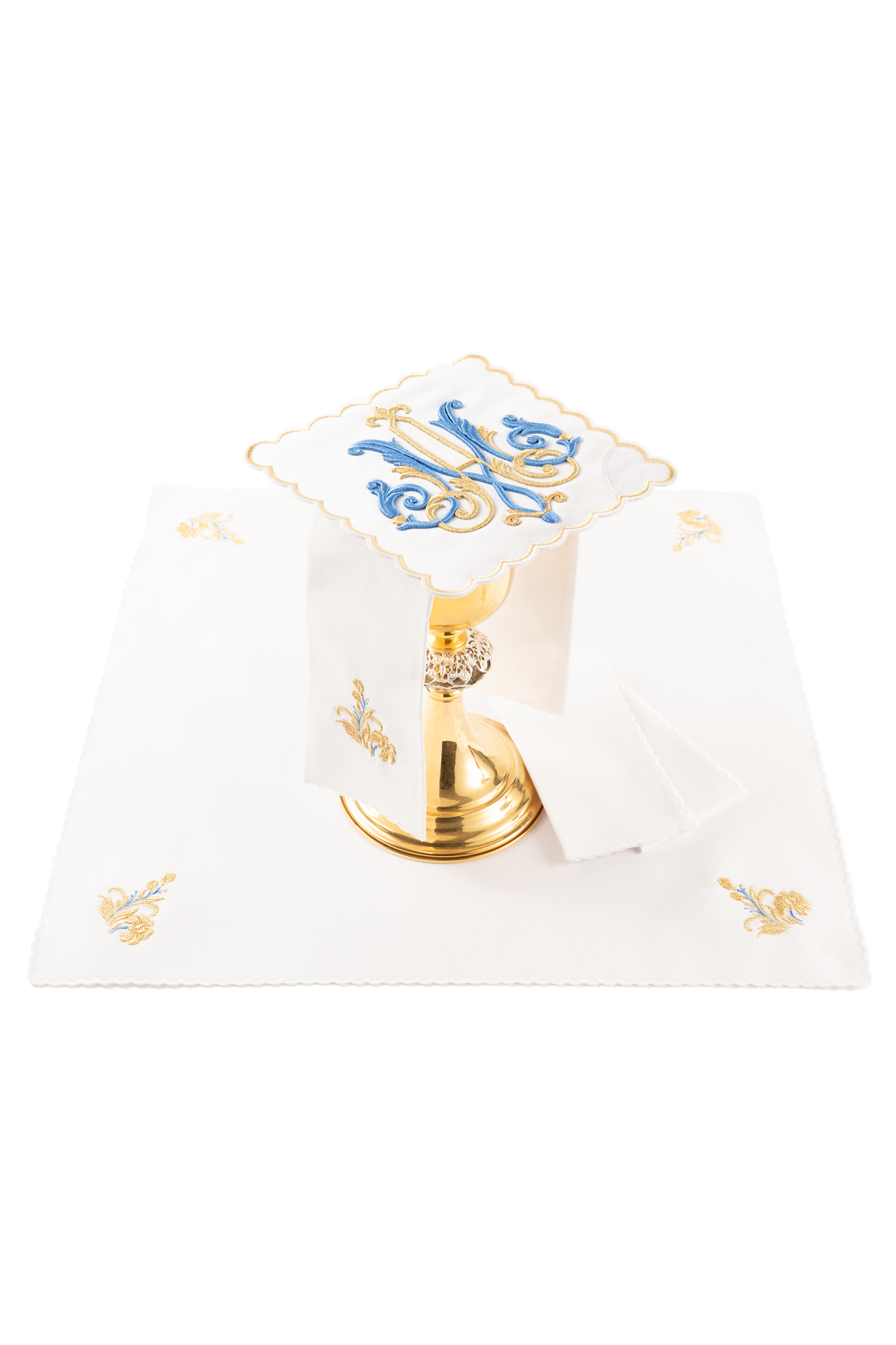 Conjunto de alfaias litúrgicas com bordado mariano