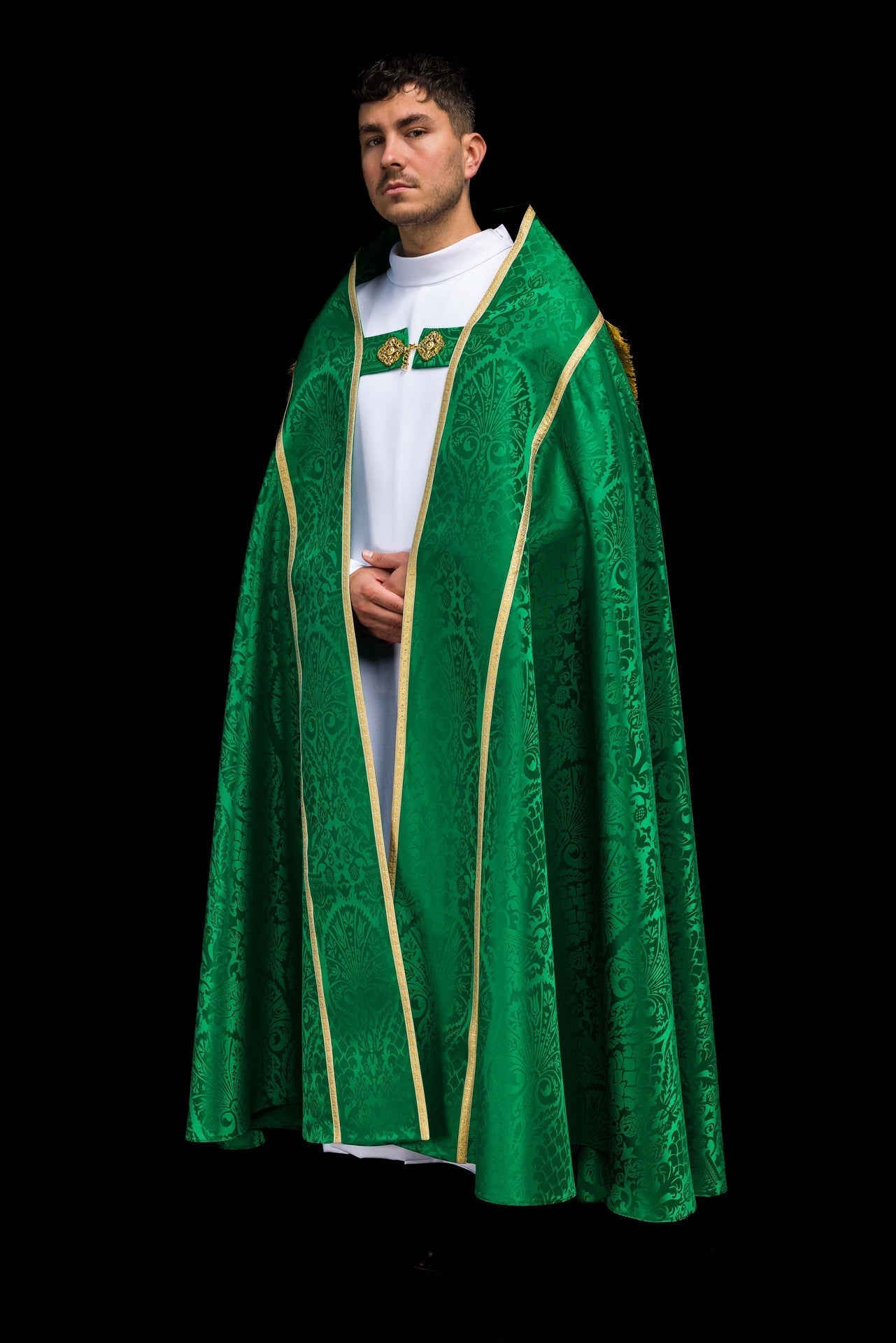 Capa de asperges romana em jacquard verde - chasubles.com.br