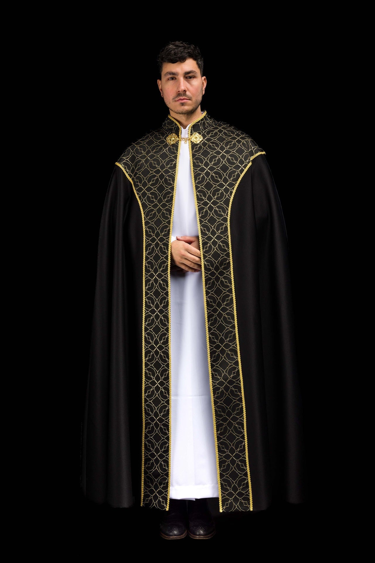 Capa de asperges preta decorada com tecido jacquard
