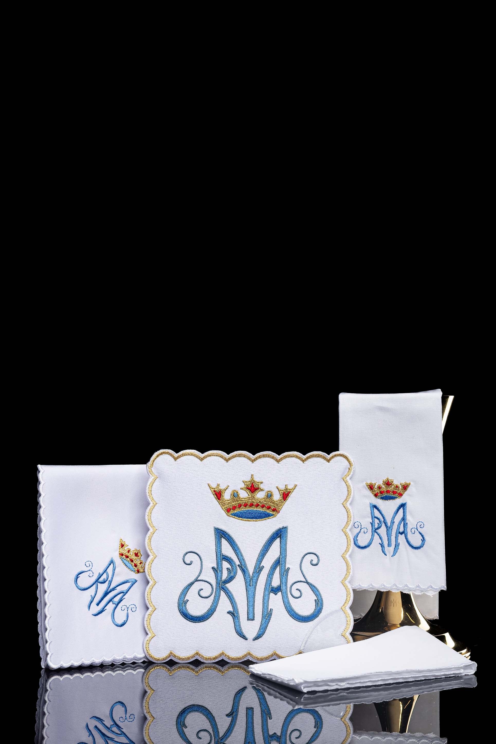 Conjunto de alfaias litúrgicas mariano com símbolo azul