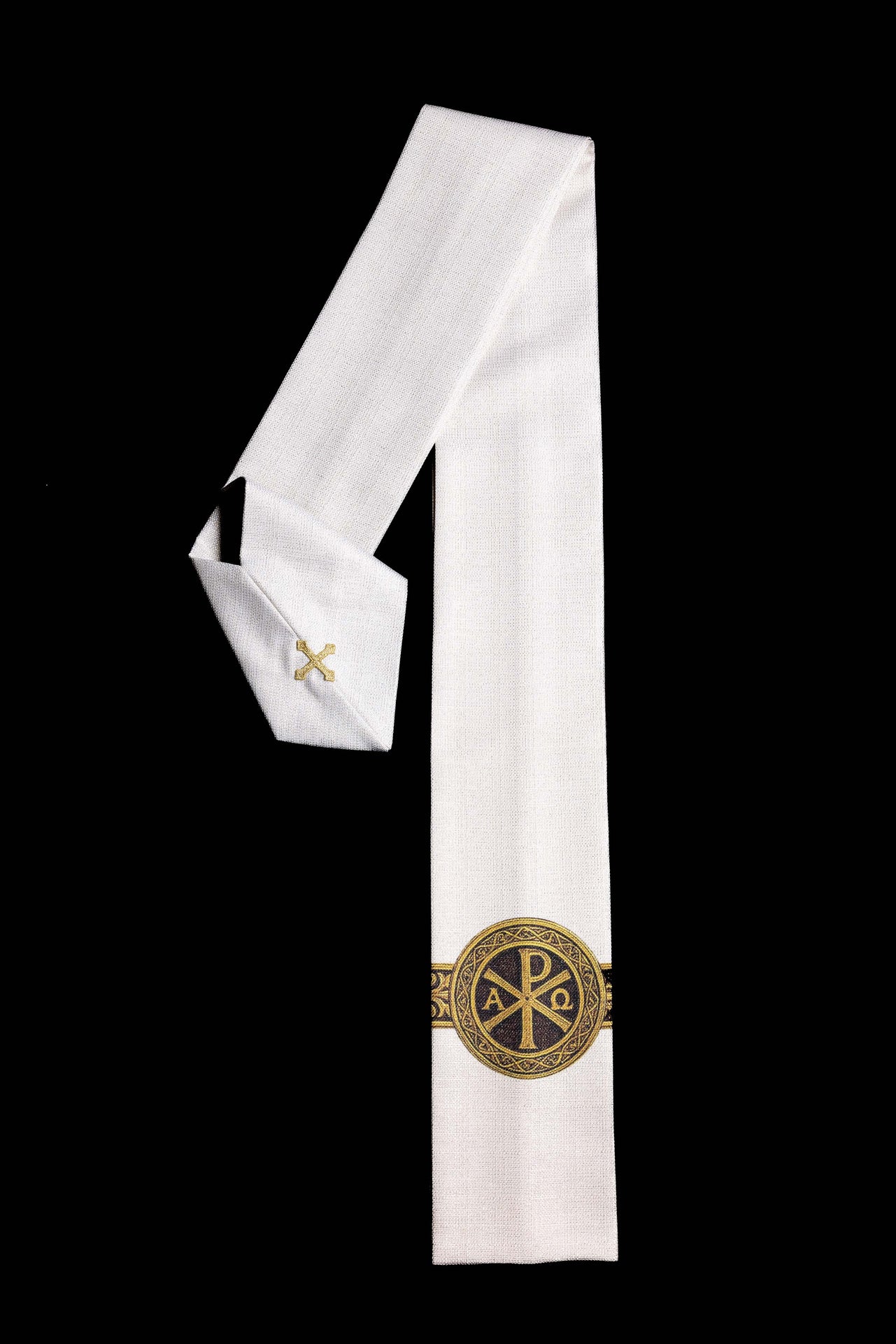 Casula estampada Pax creme com rico ornamento dourado