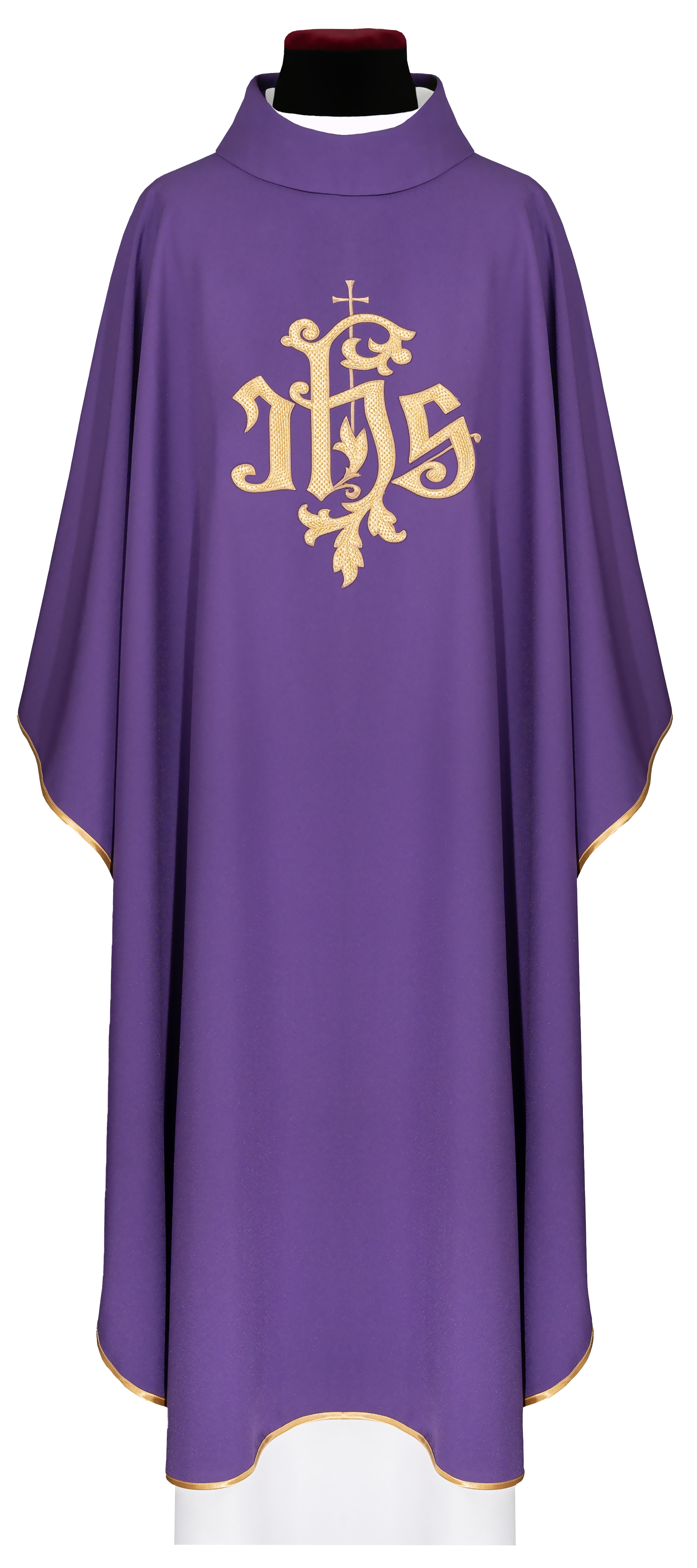 Casula roxa com bordado dourado IHS - chasubles.com.br