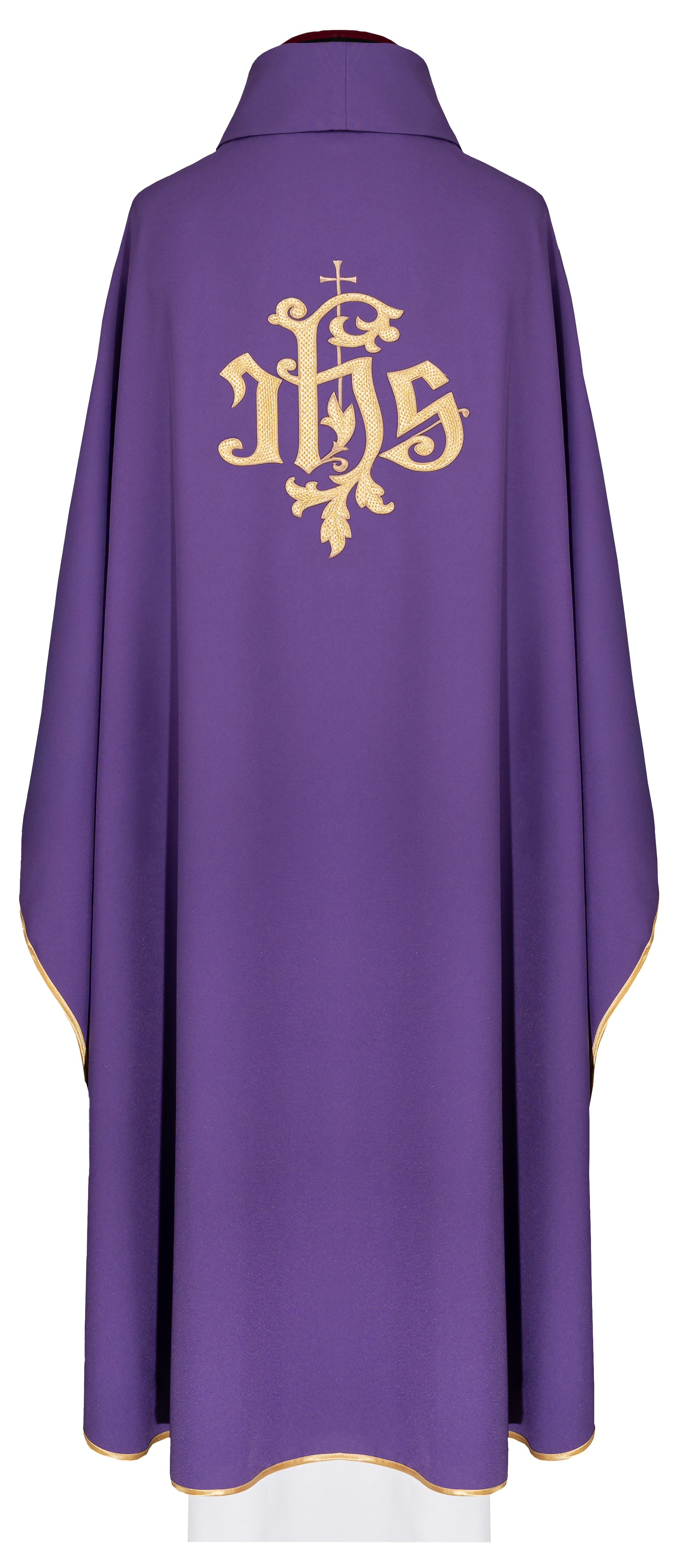 Casula roxa com bordado dourado IHS - chasubles.com.br