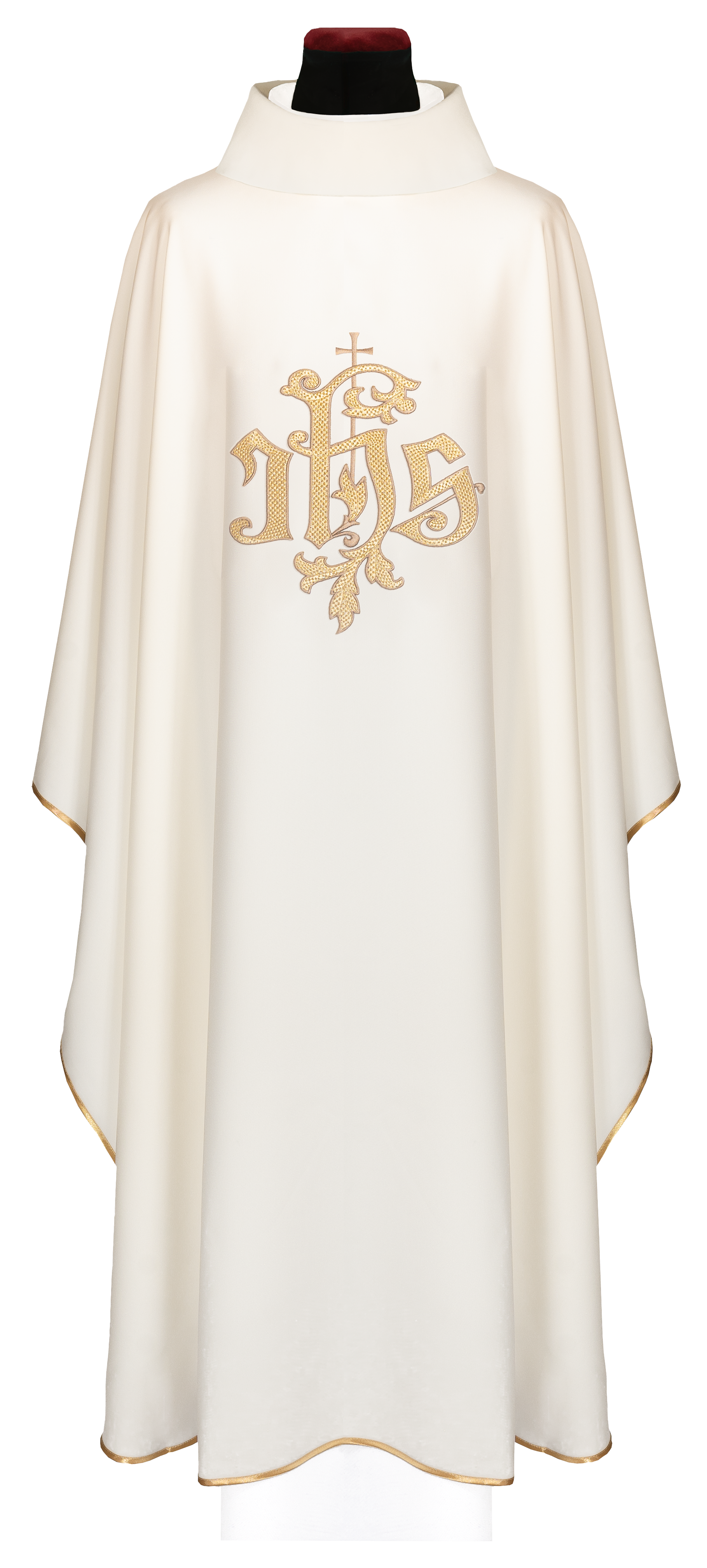 Casula creme com bordado dourado IHS - chasubles.com.br
