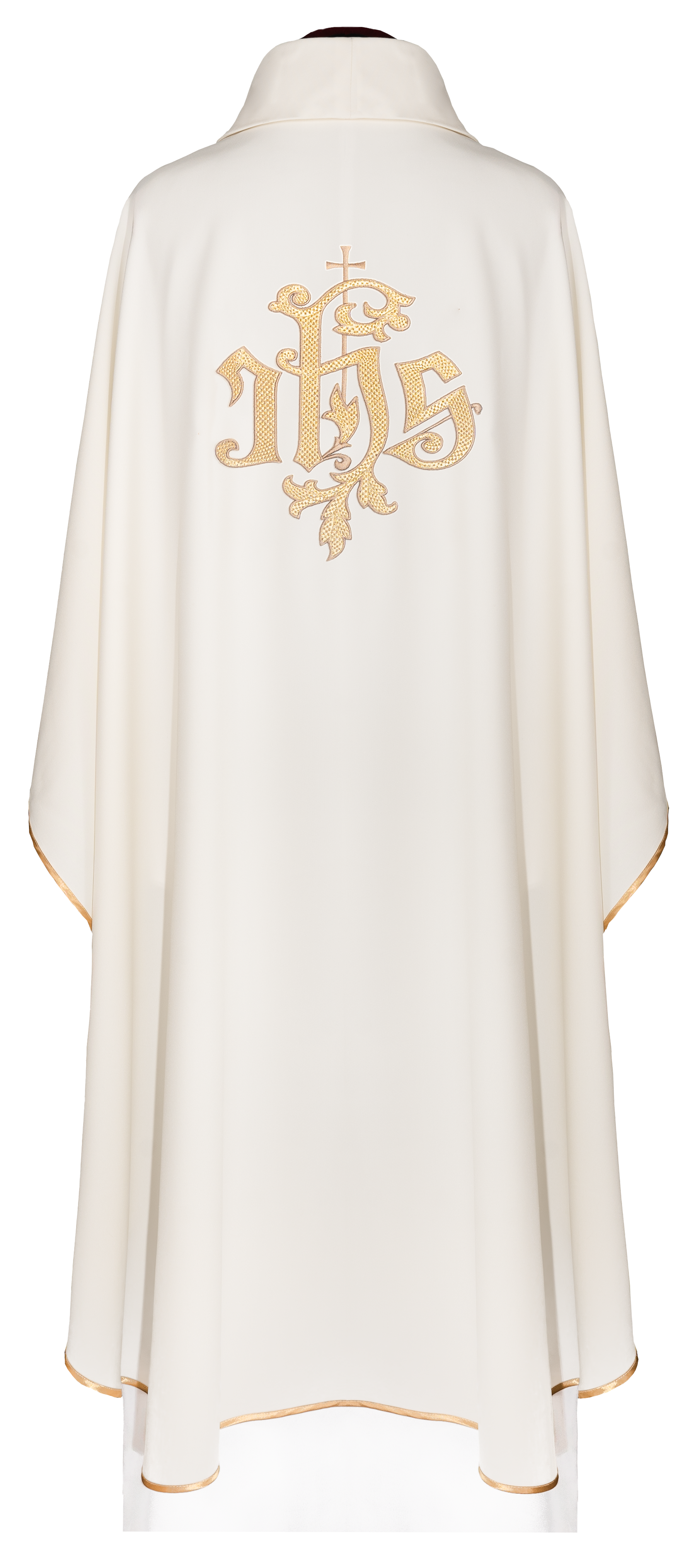 Casula creme com bordado dourado IHS - chasubles.com.br