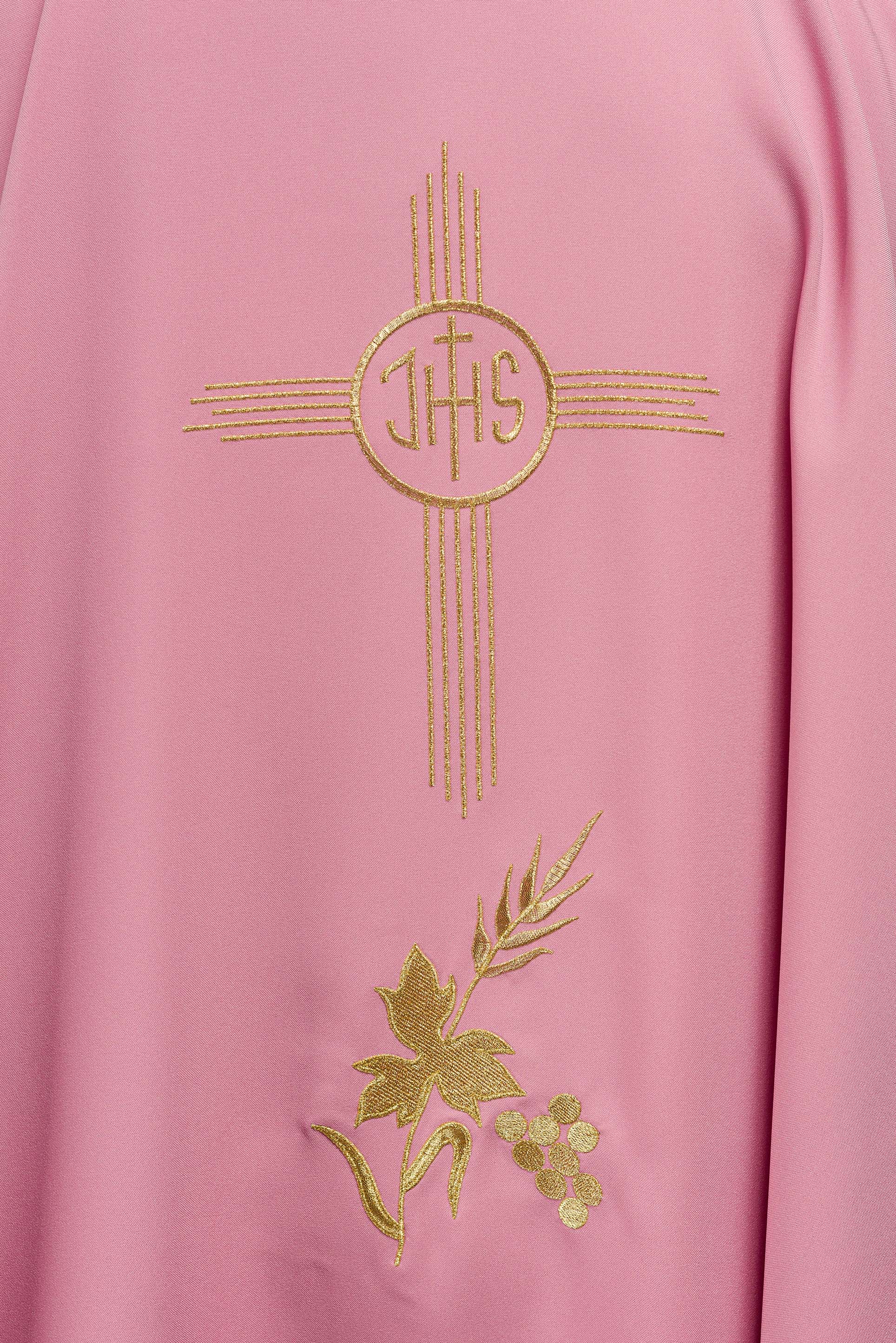 Casula rosa com bordado dourado IHS