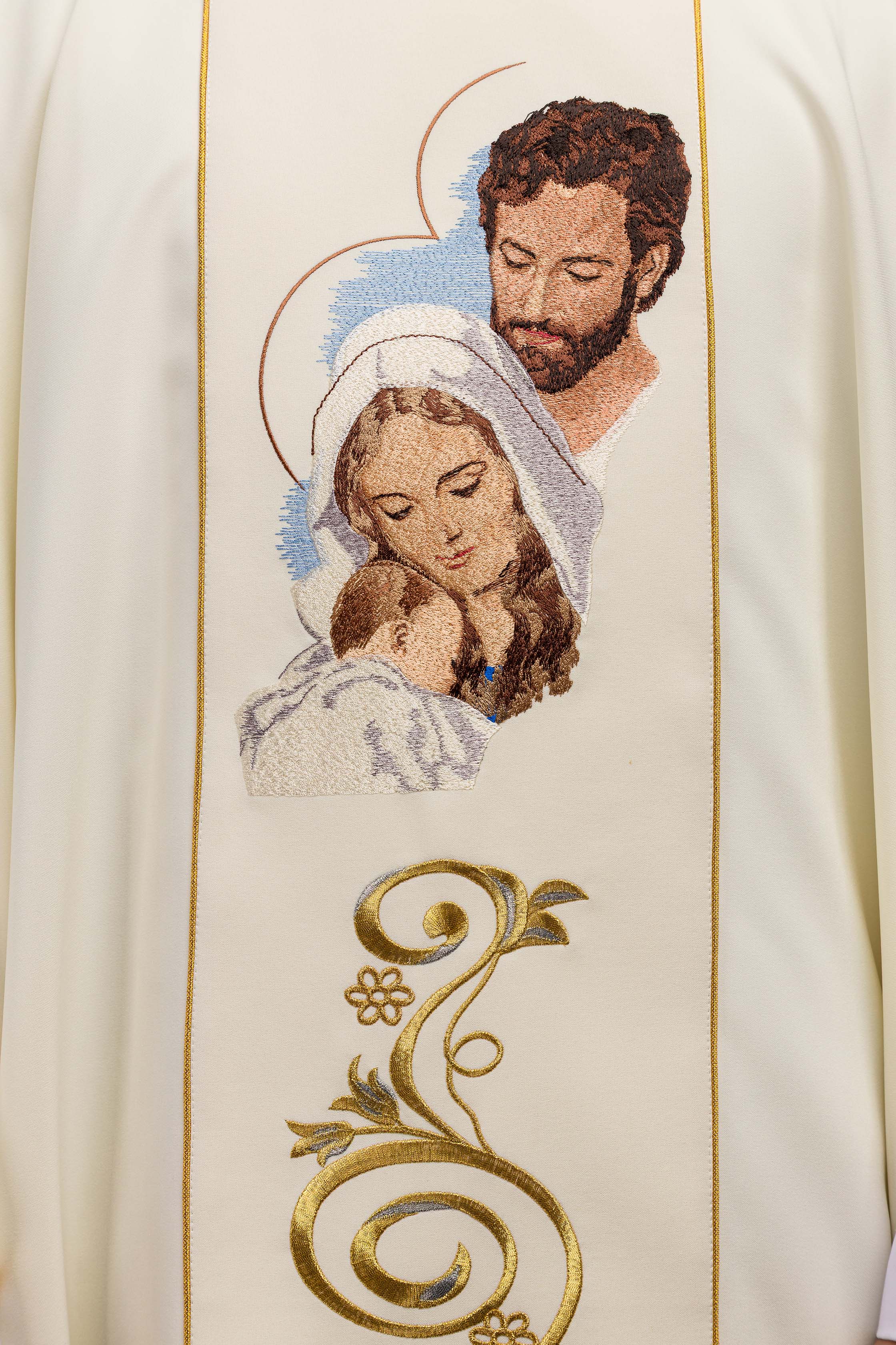 Casula para Natal com imagem da Sagrada Família