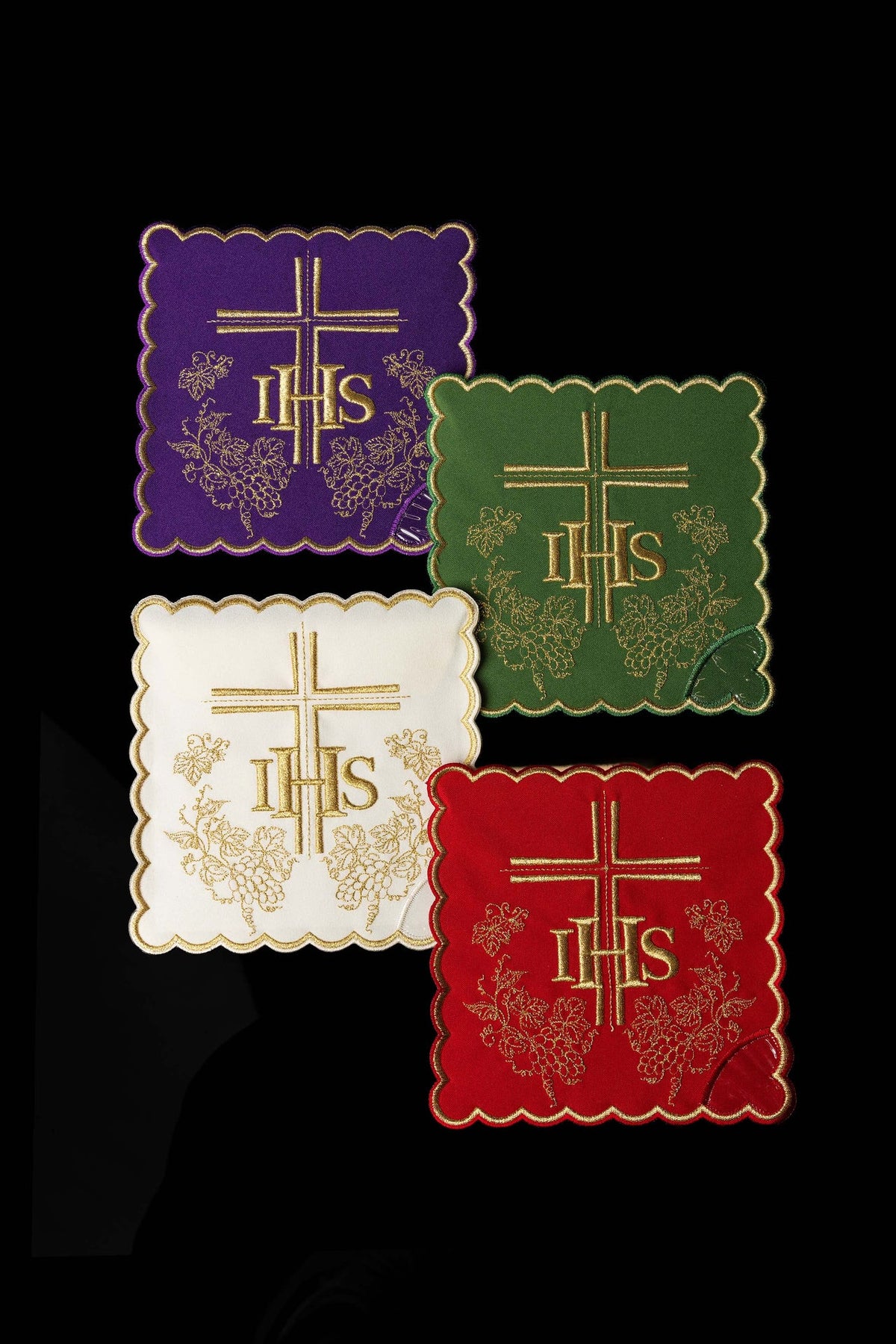 Conjunto de palas litúrgicas com símbolo IHS em quatro cores