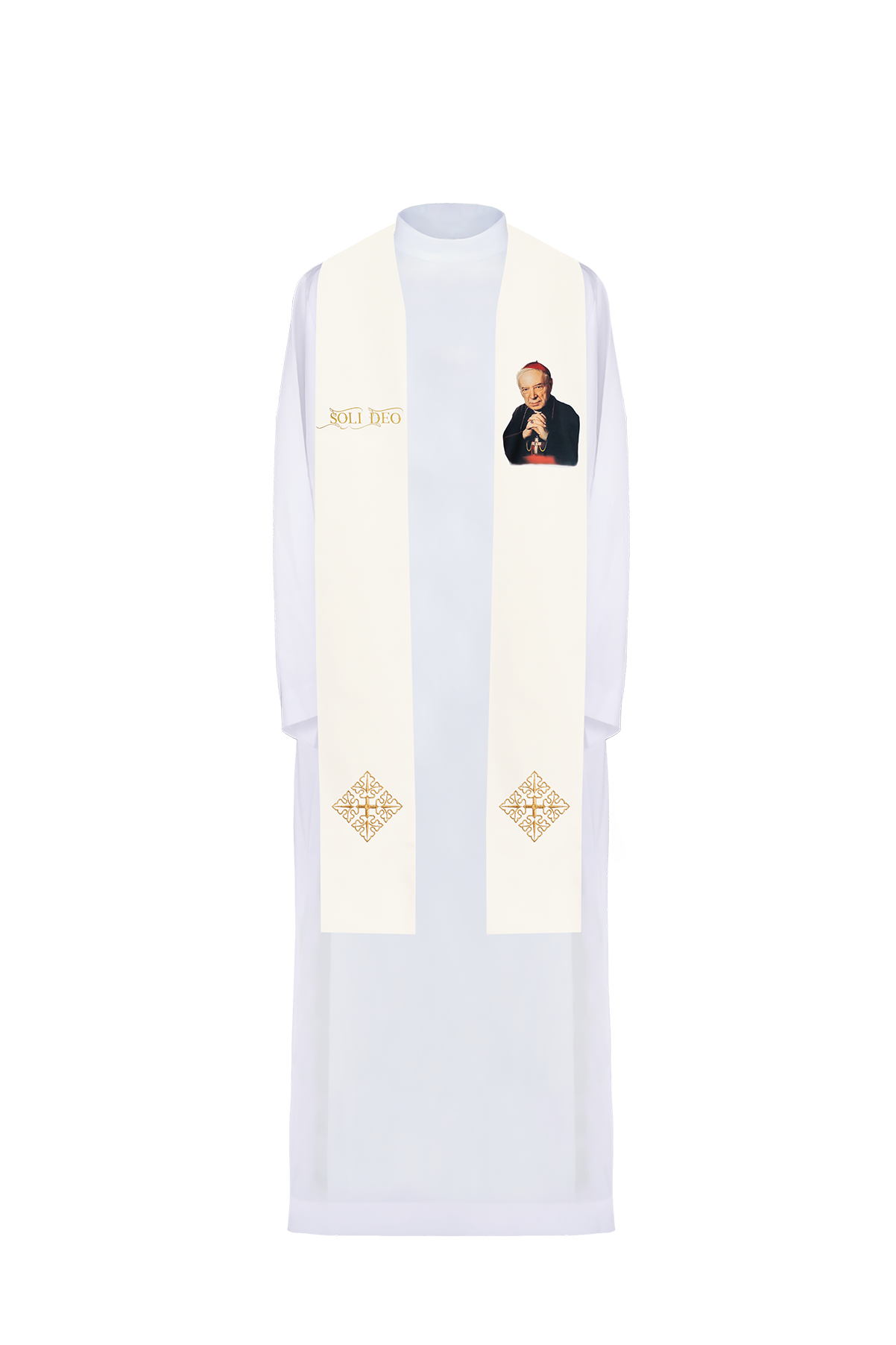 Estola sacerdotal sublimada com imagem do beato cardeal Stefan Wyszyński