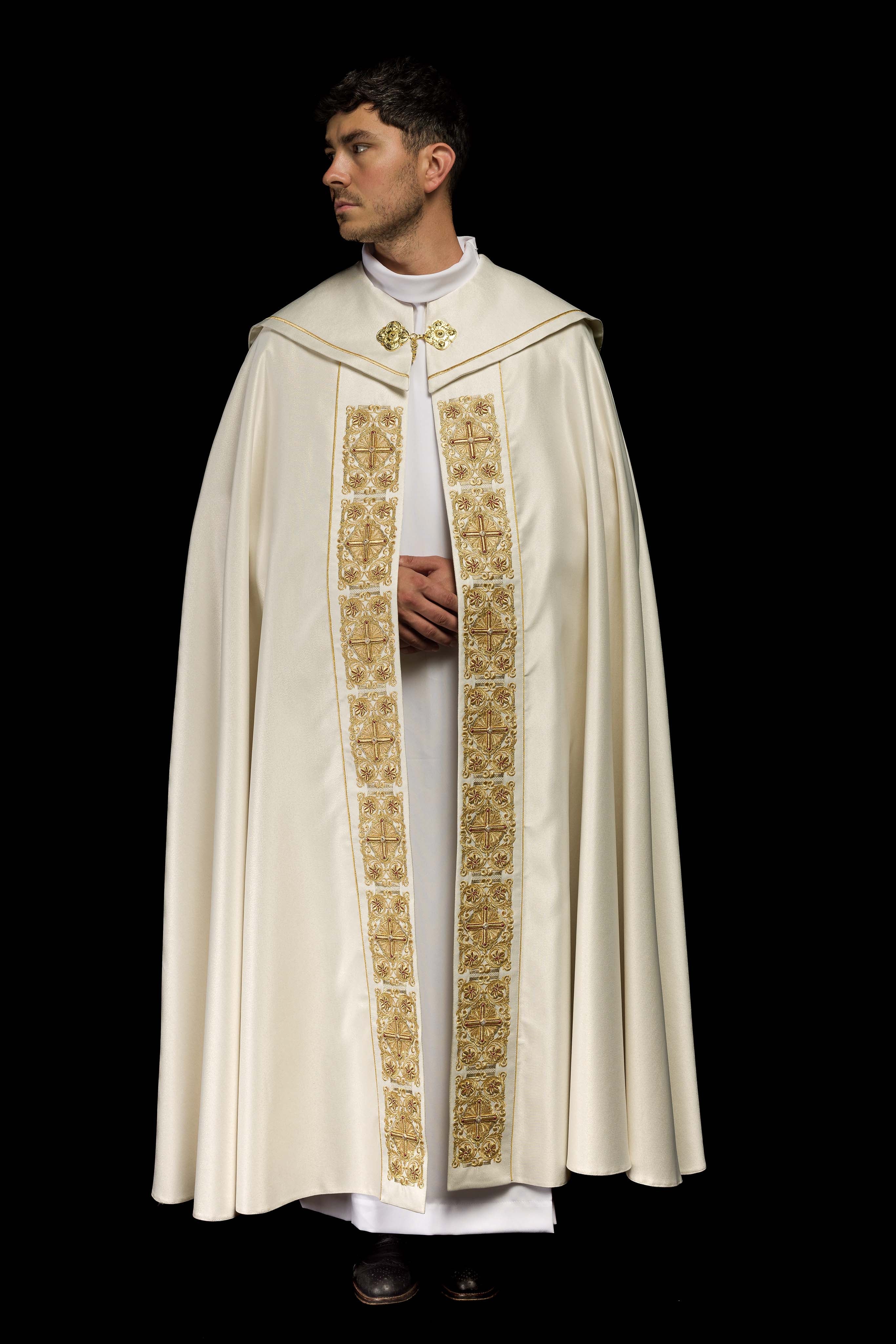 Capa de asperges litúrgica com galão ricamente bordado, 150 cm