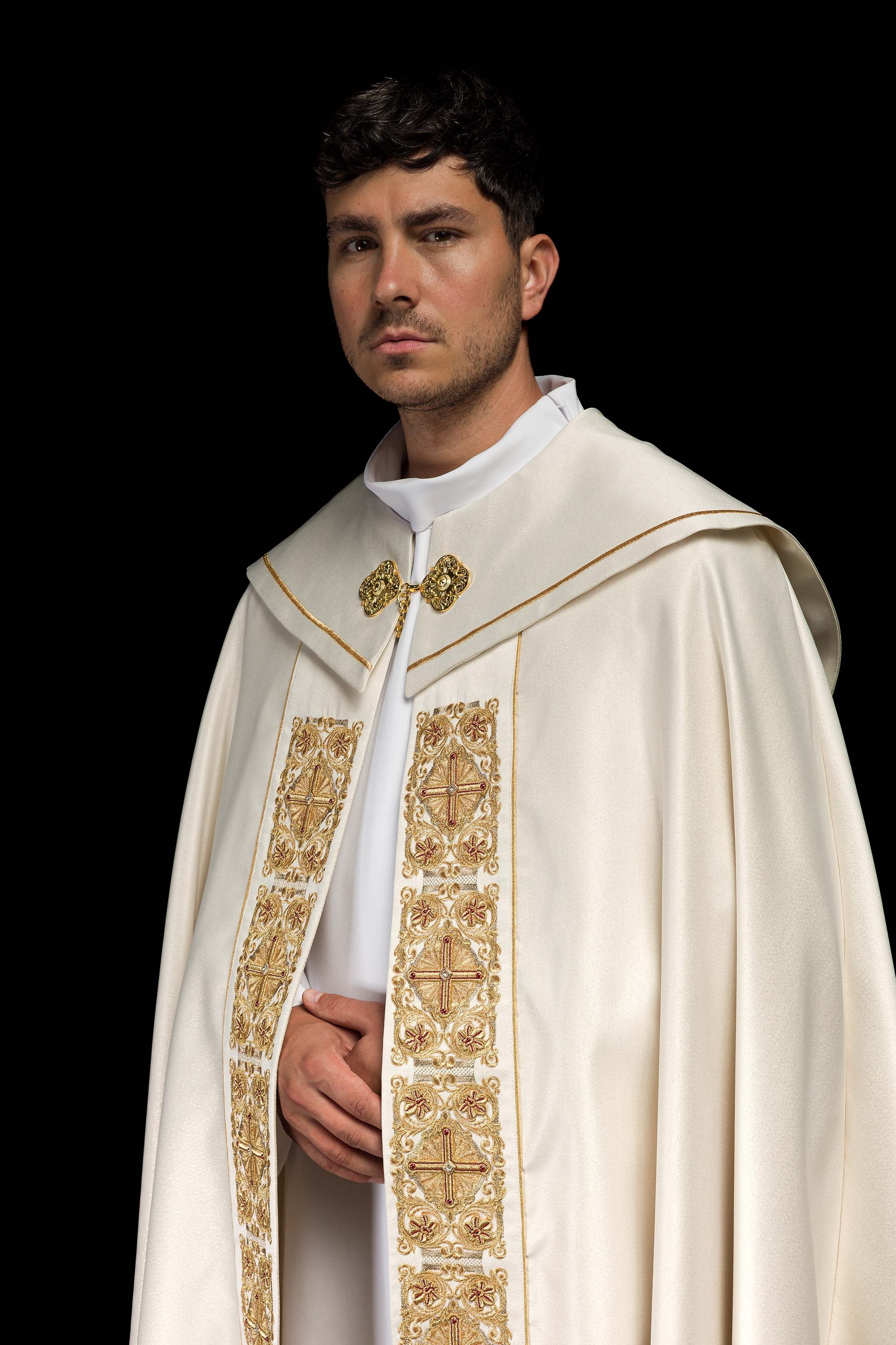 Capa de asperges litúrgica com galão ricamente bordado, 150 cm