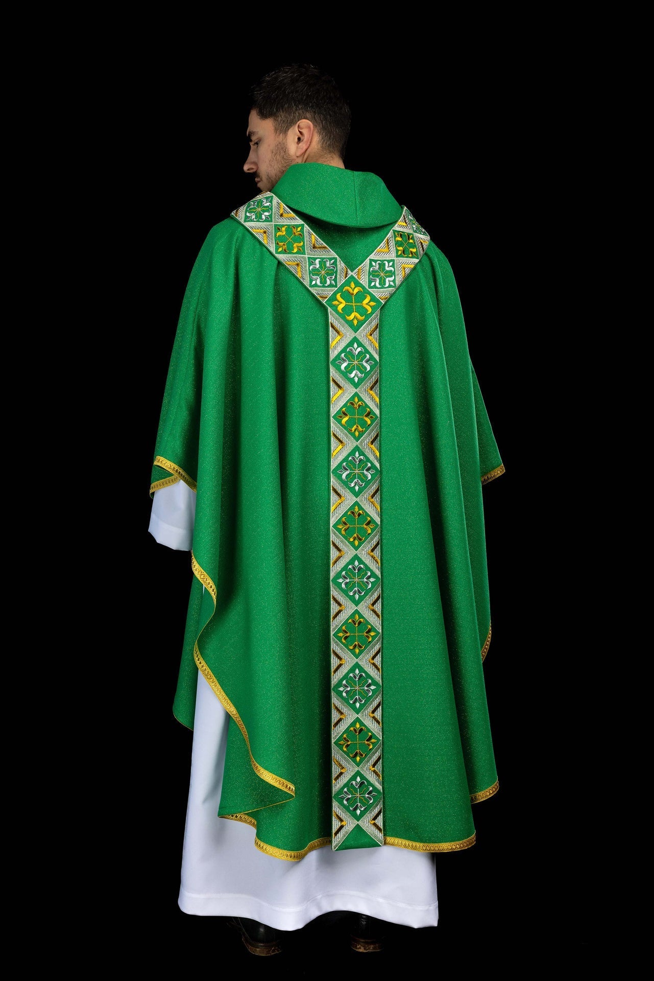 Conjunto de Casula Verde com Faixa Bordada