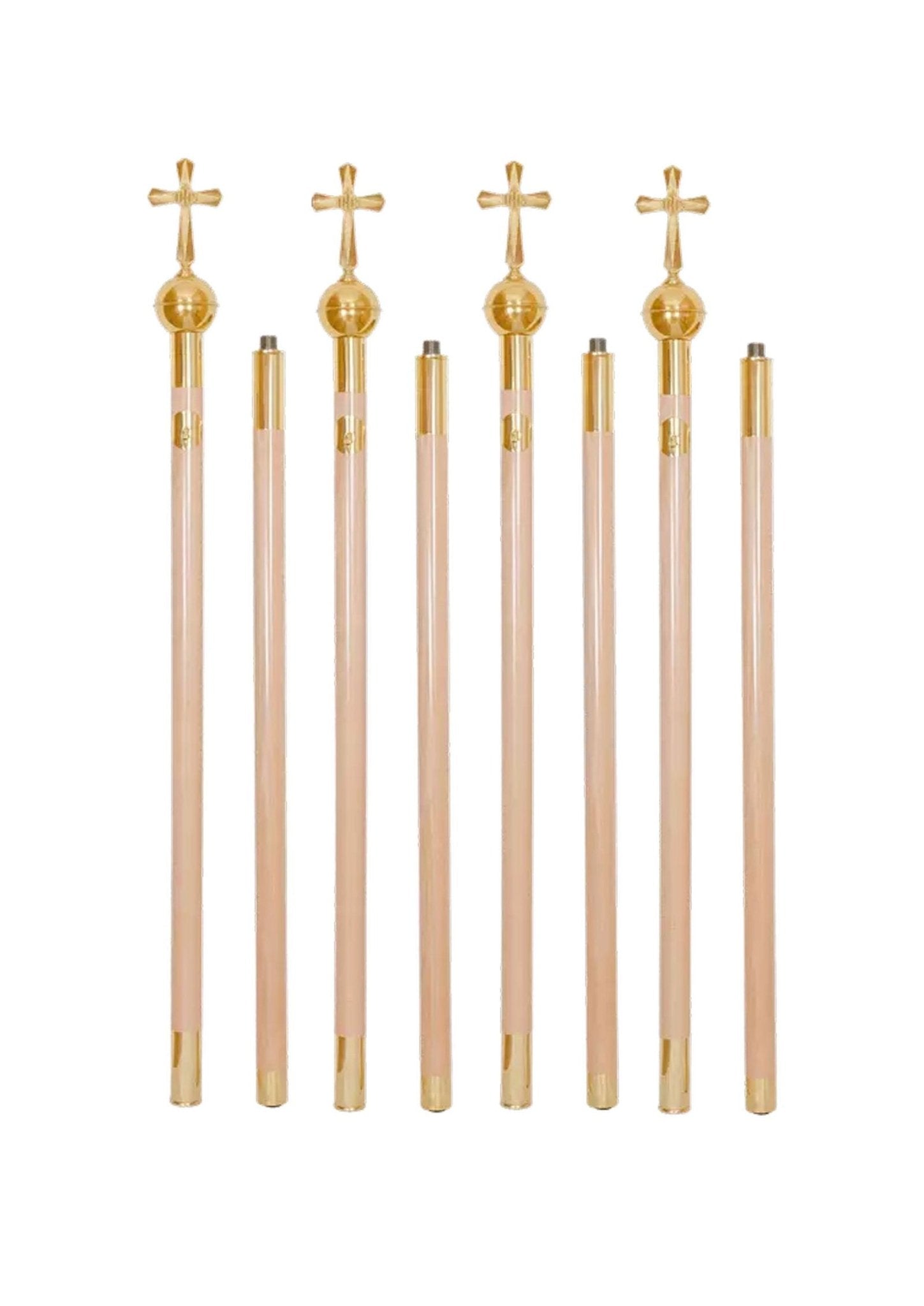 Conjunto de 4 varas claras para pálio processional 220 cm com cruzes
