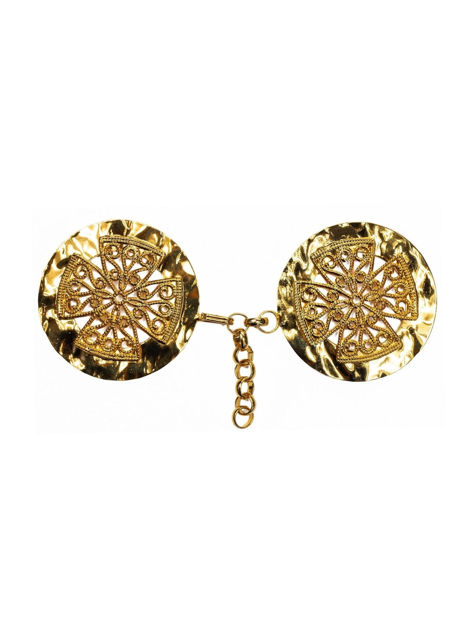 Broche dourado para capa de asperges com símbolo da cruz