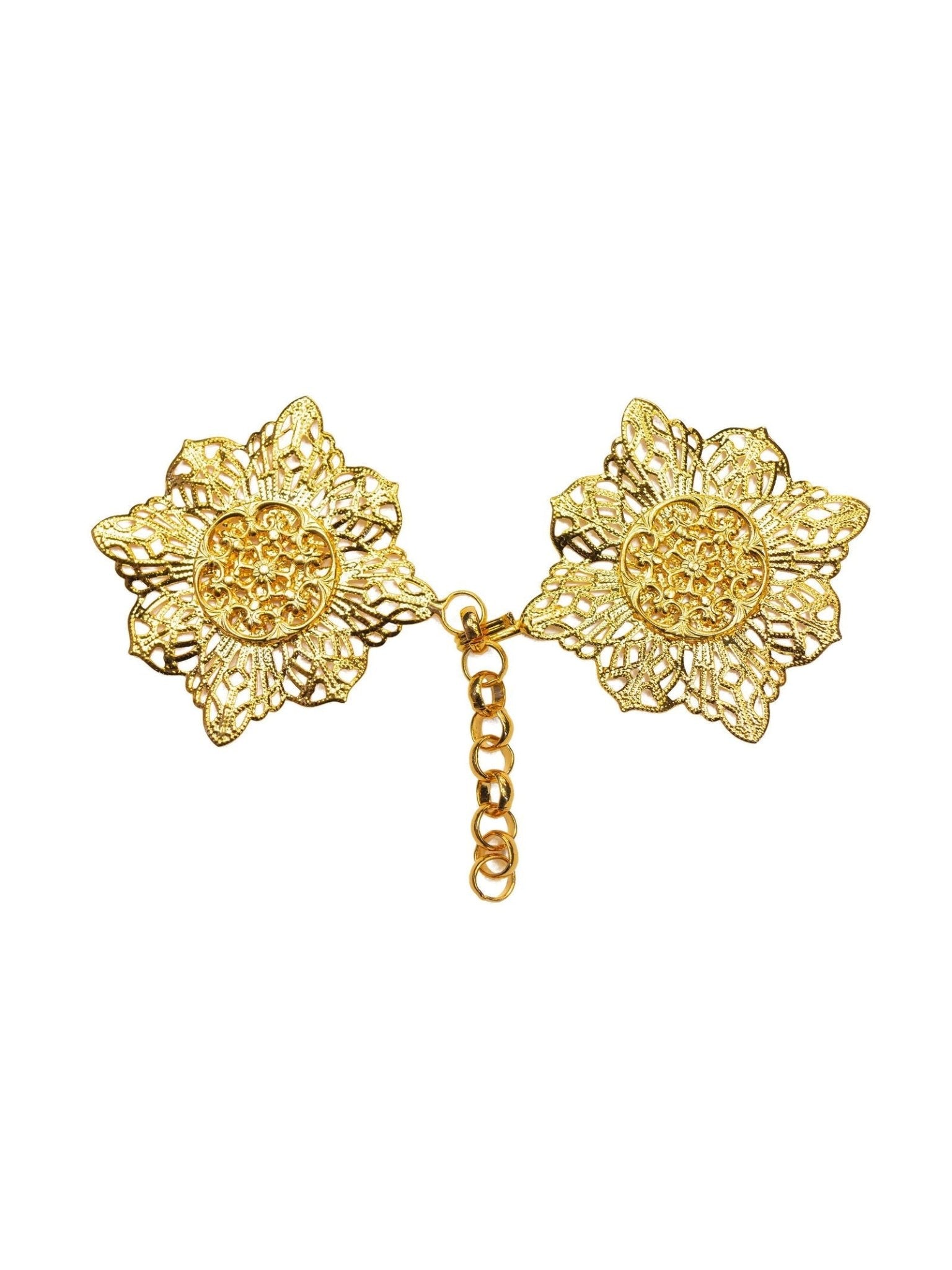 Broche dourado para capa de asperges em formato de flor