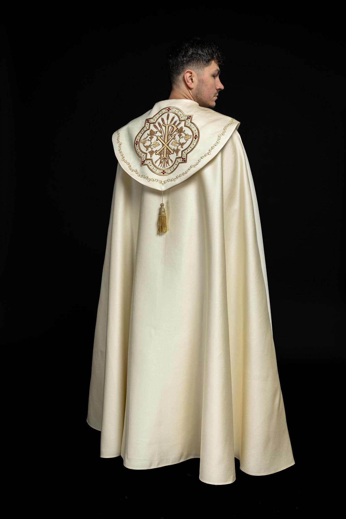Capa de asperges eucarística com monograma PAX creme