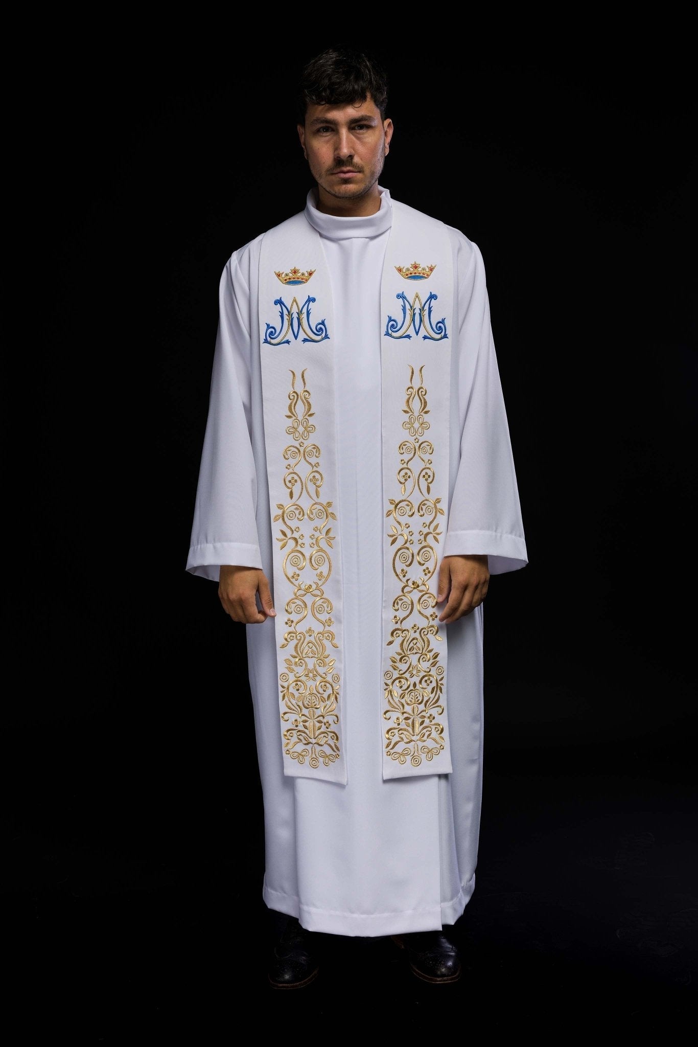 Estola sacerdotal branca mariana bordada