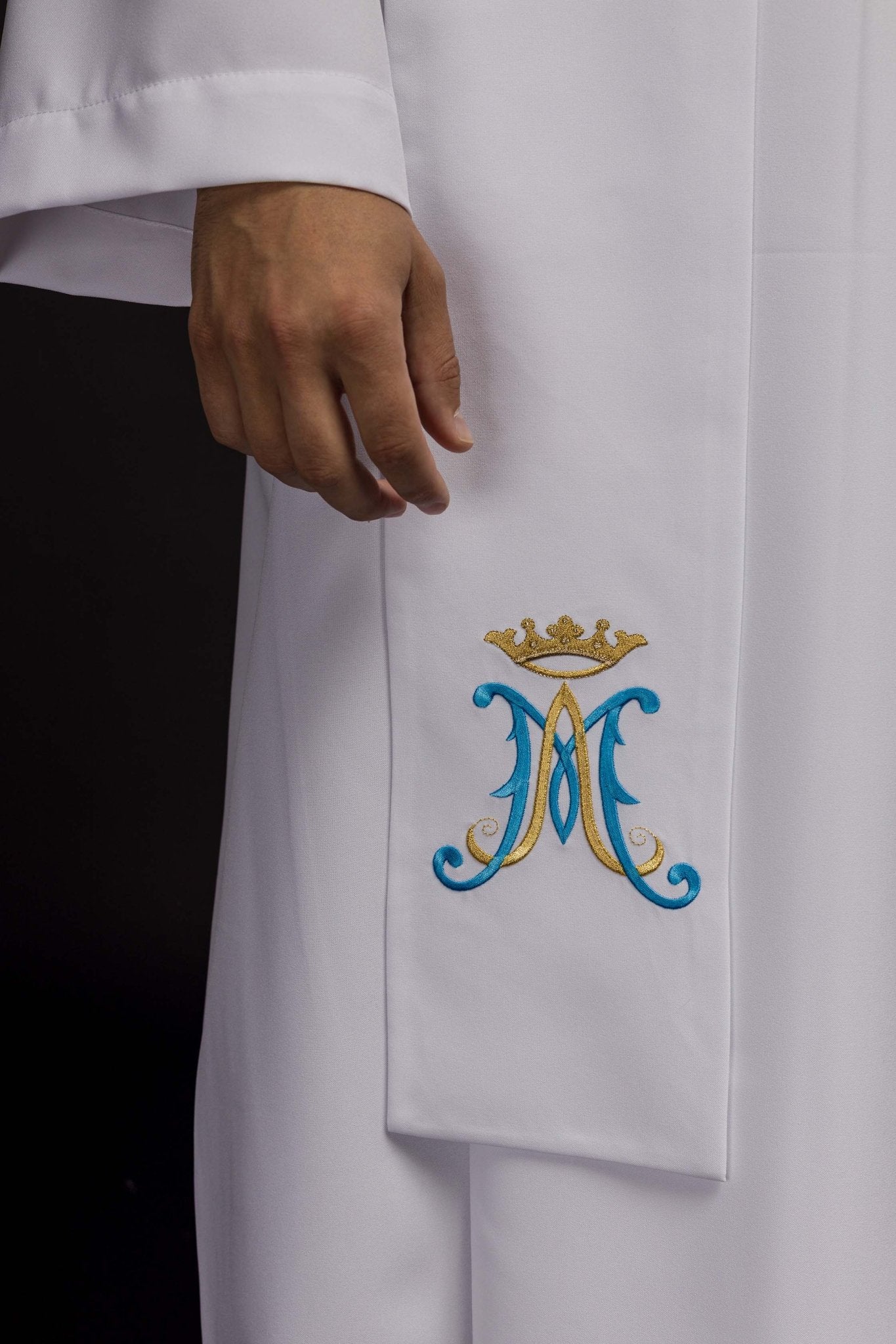 Estola sacerdotal branca mariana bordada