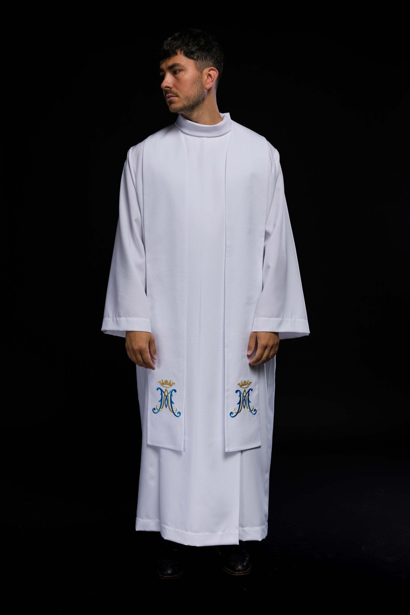 Estola sacerdotal branca mariana bordada