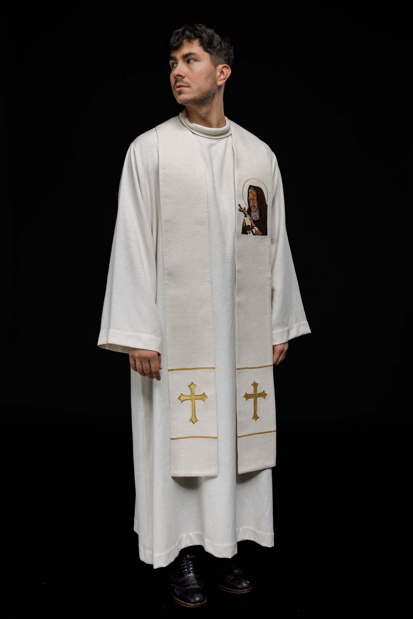 Estola bordada com imagem de Padre Pio