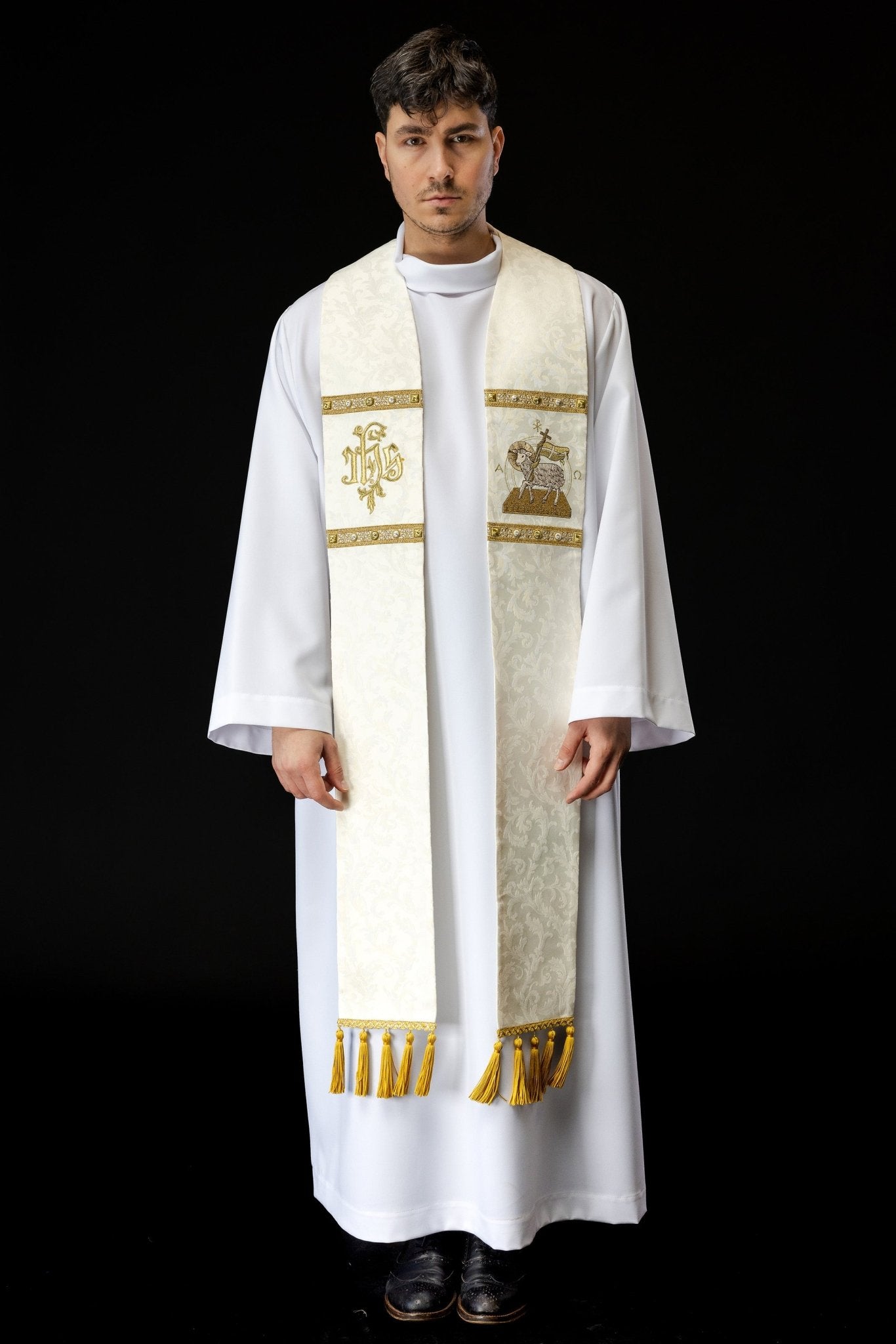 Estola com Cordeiro Pascal bordado em tecido jacquard