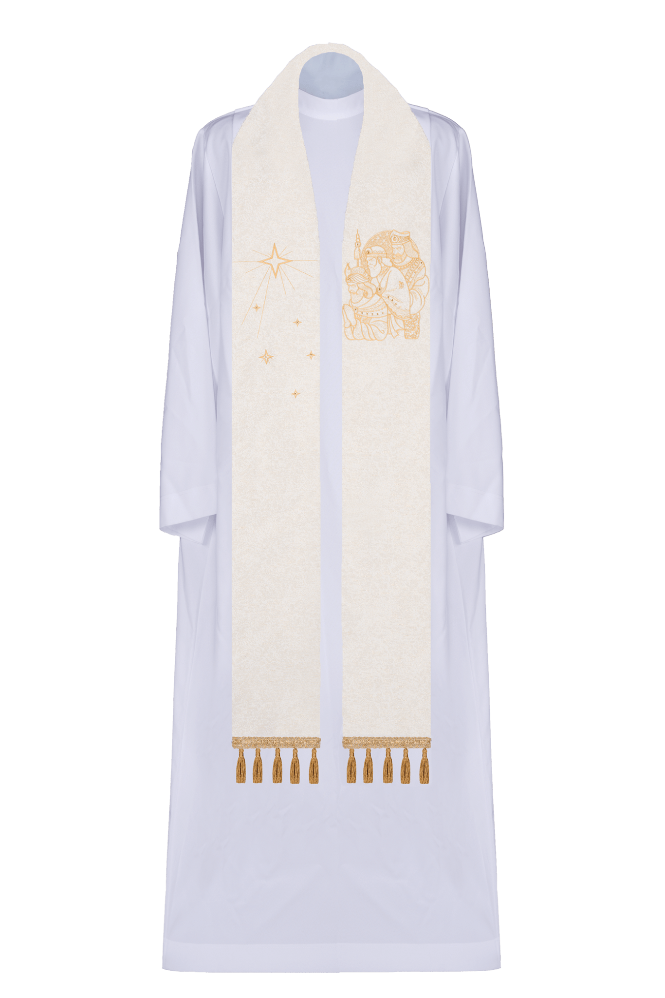 Estola sacerdotal bordada com o motivo dos Três Reis Magos