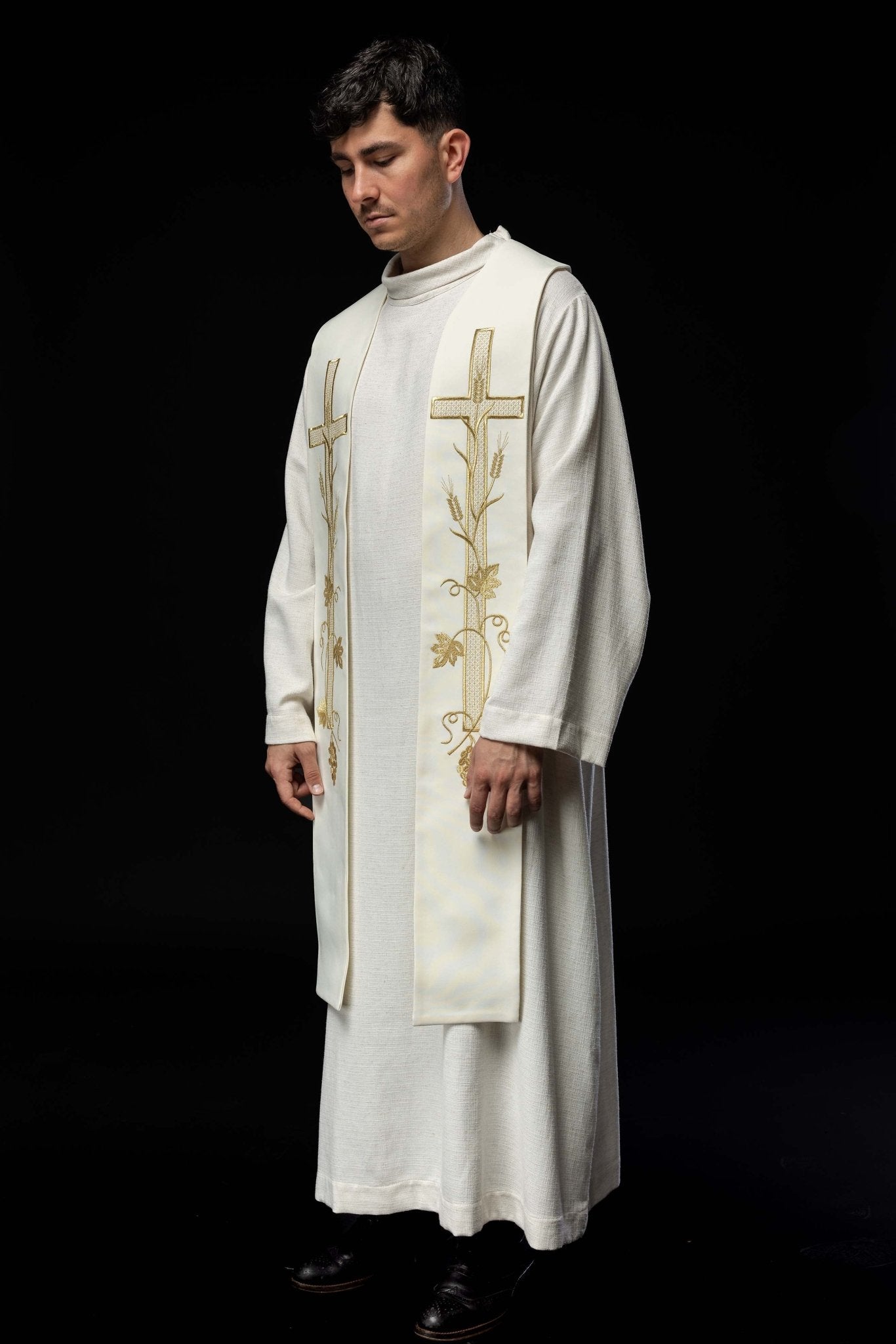 Estola sacerdotal bordada Cruz creme