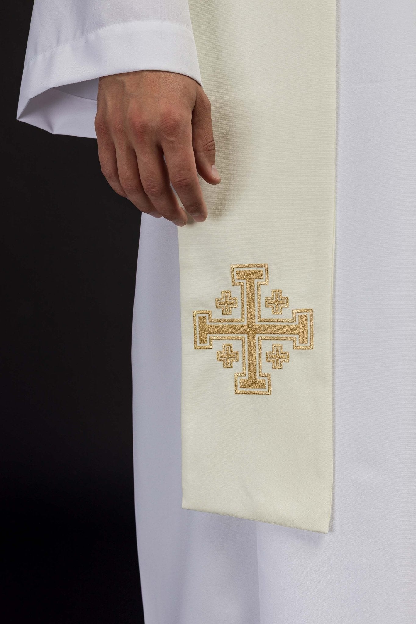 Estola sacerdotal bordada creme Cruz de Jerusalém