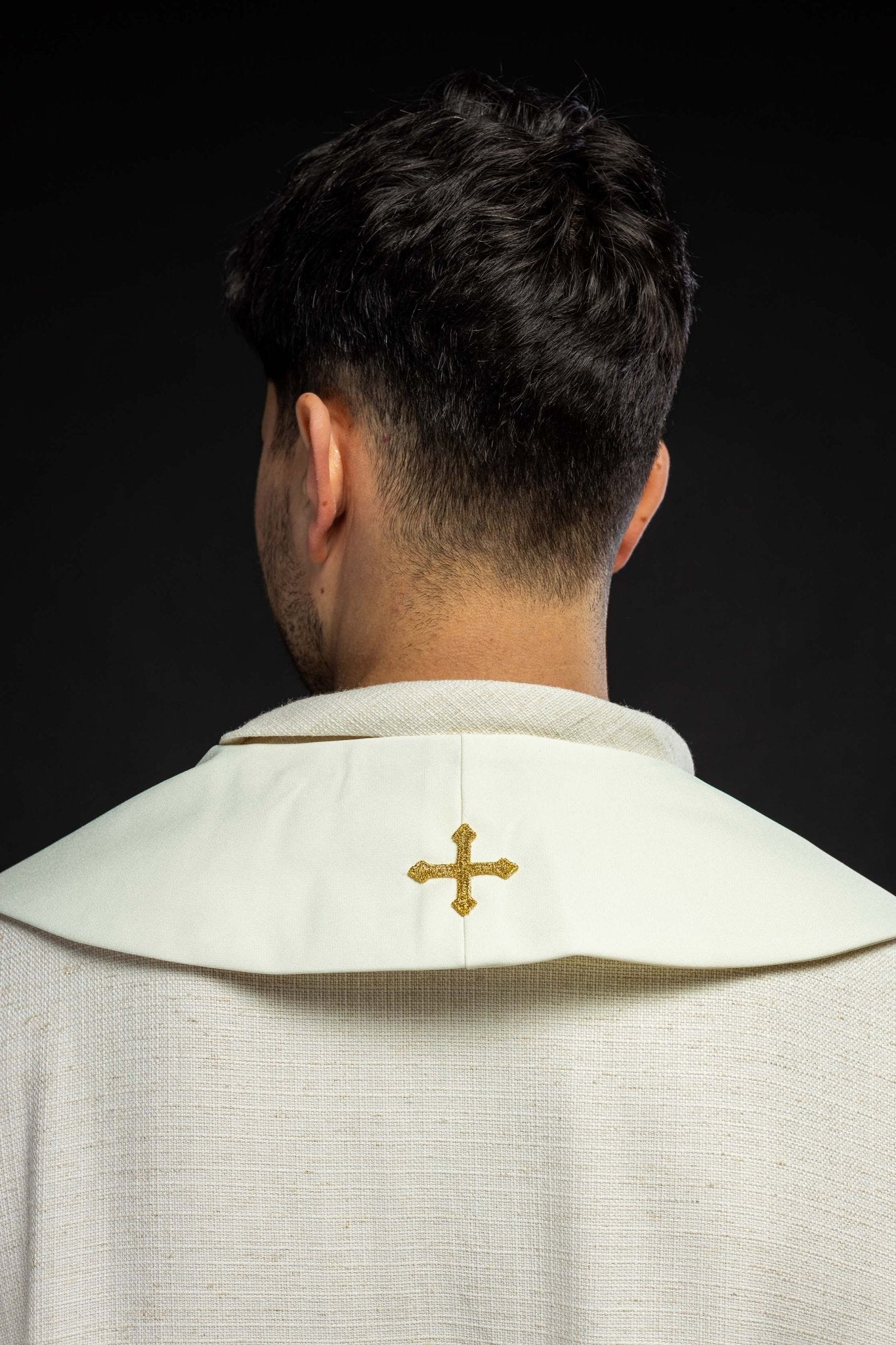 Estola sacerdotal bordada Peixe Pão Cruz na cor creme