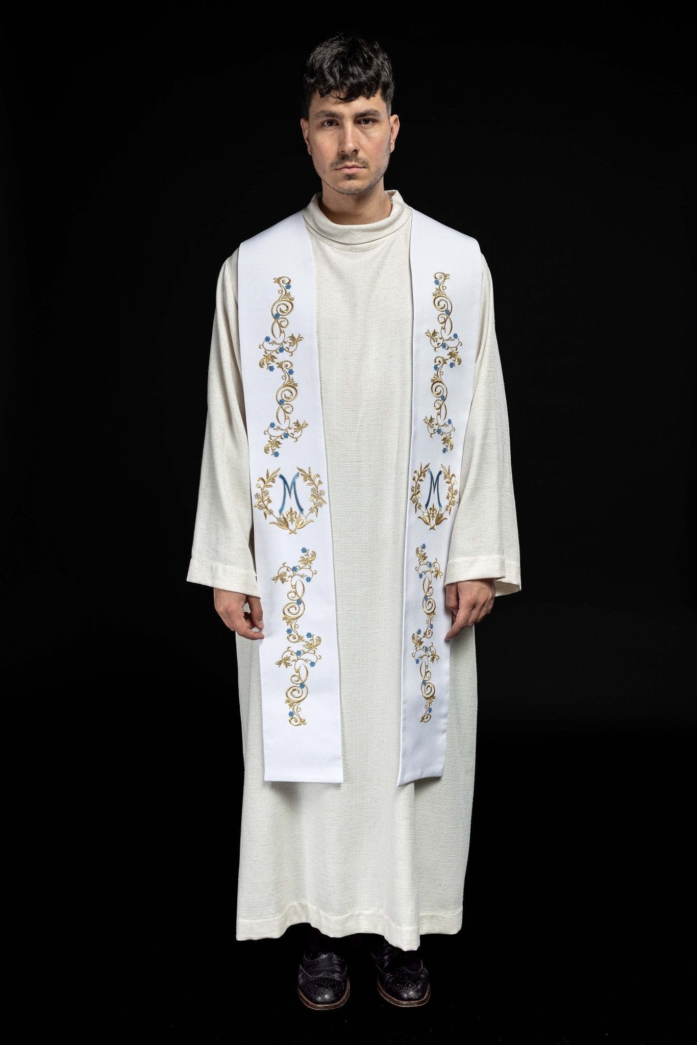 Estola sacerdotal mariana bordada branca