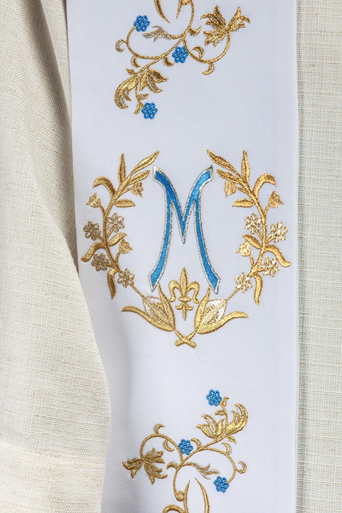 Estola sacerdotal mariana bordada branca