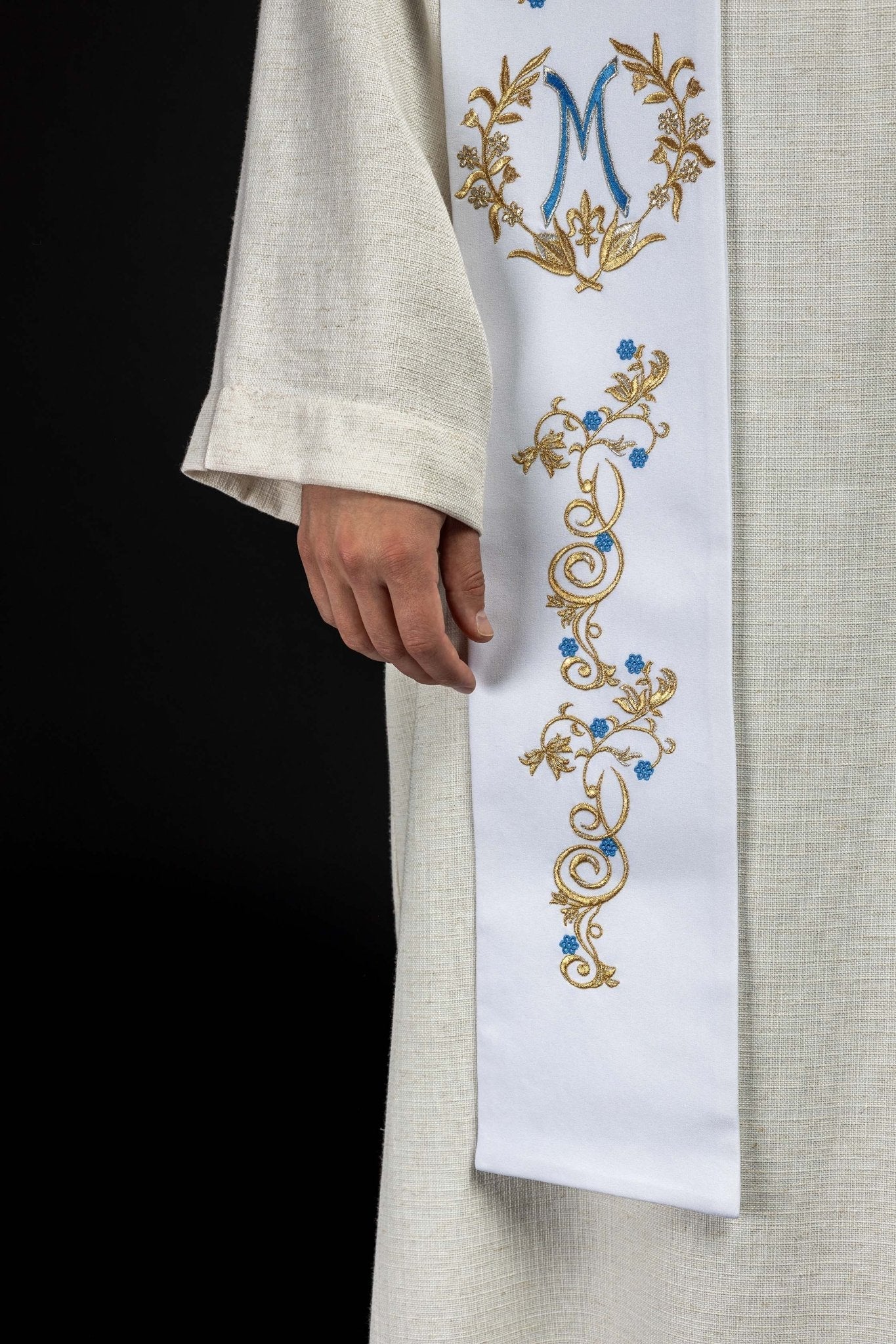 Estola sacerdotal mariana bordada branca