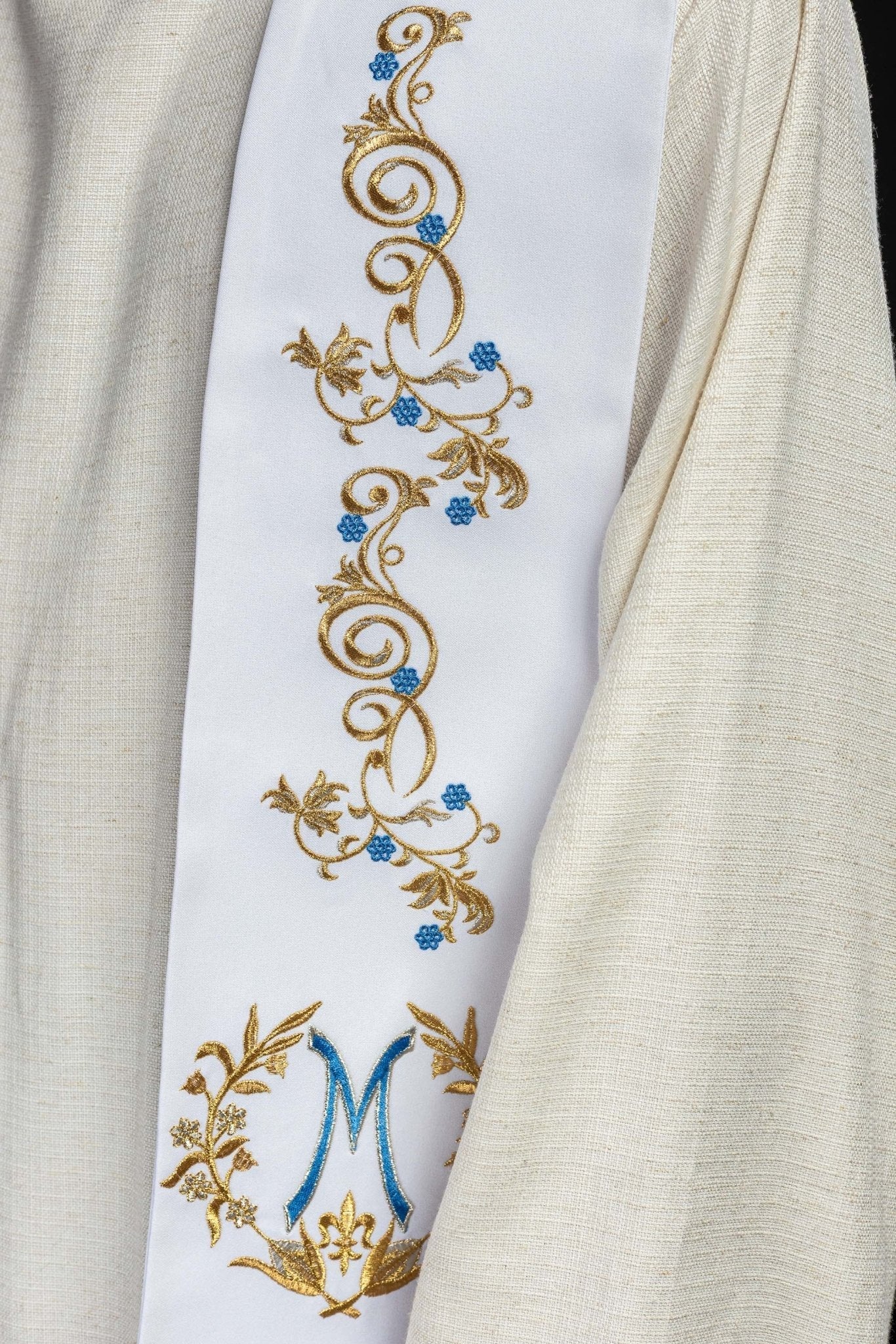 Estola sacerdotal mariana bordada branca
