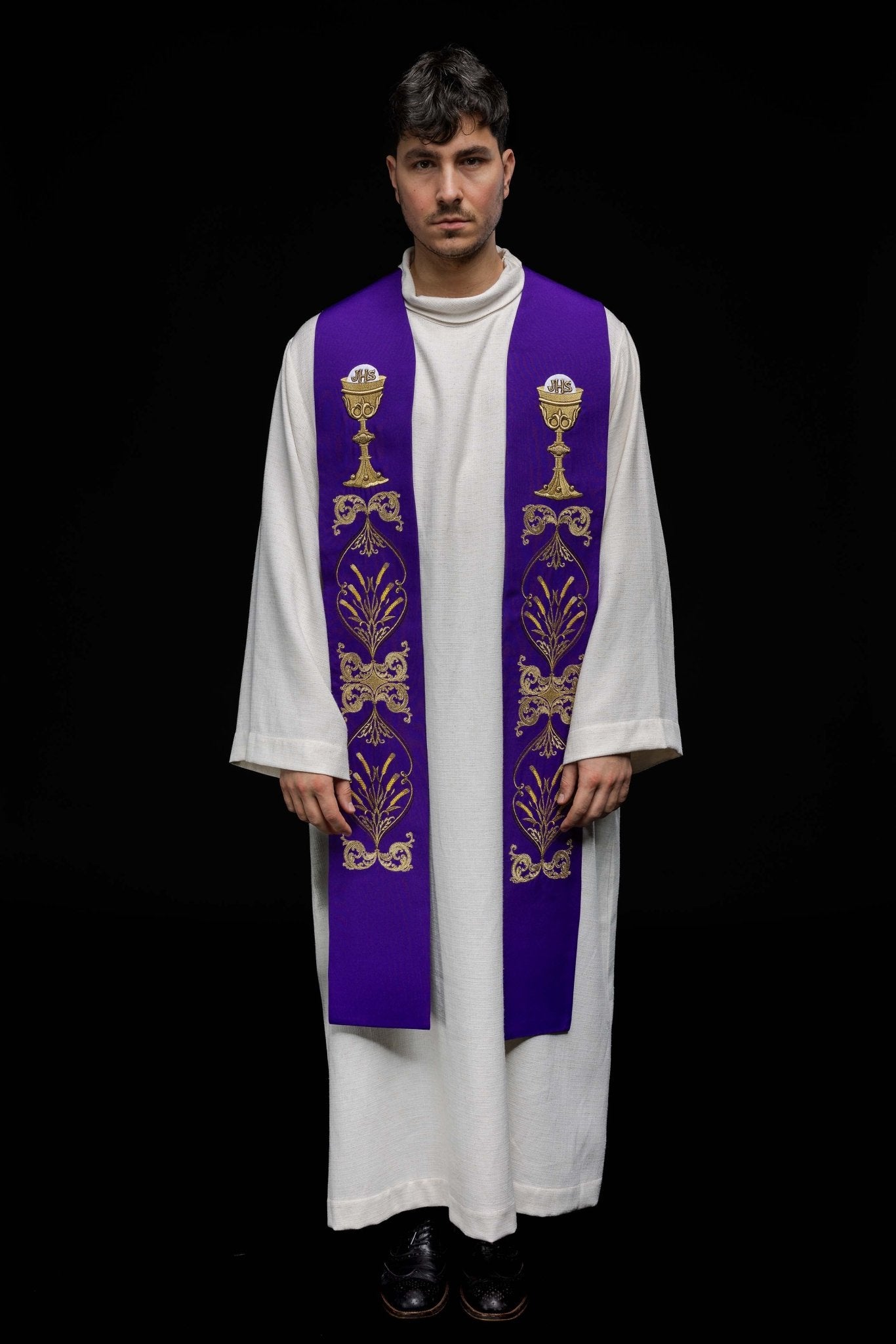 Estola sacerdotal roxa cálice IHS