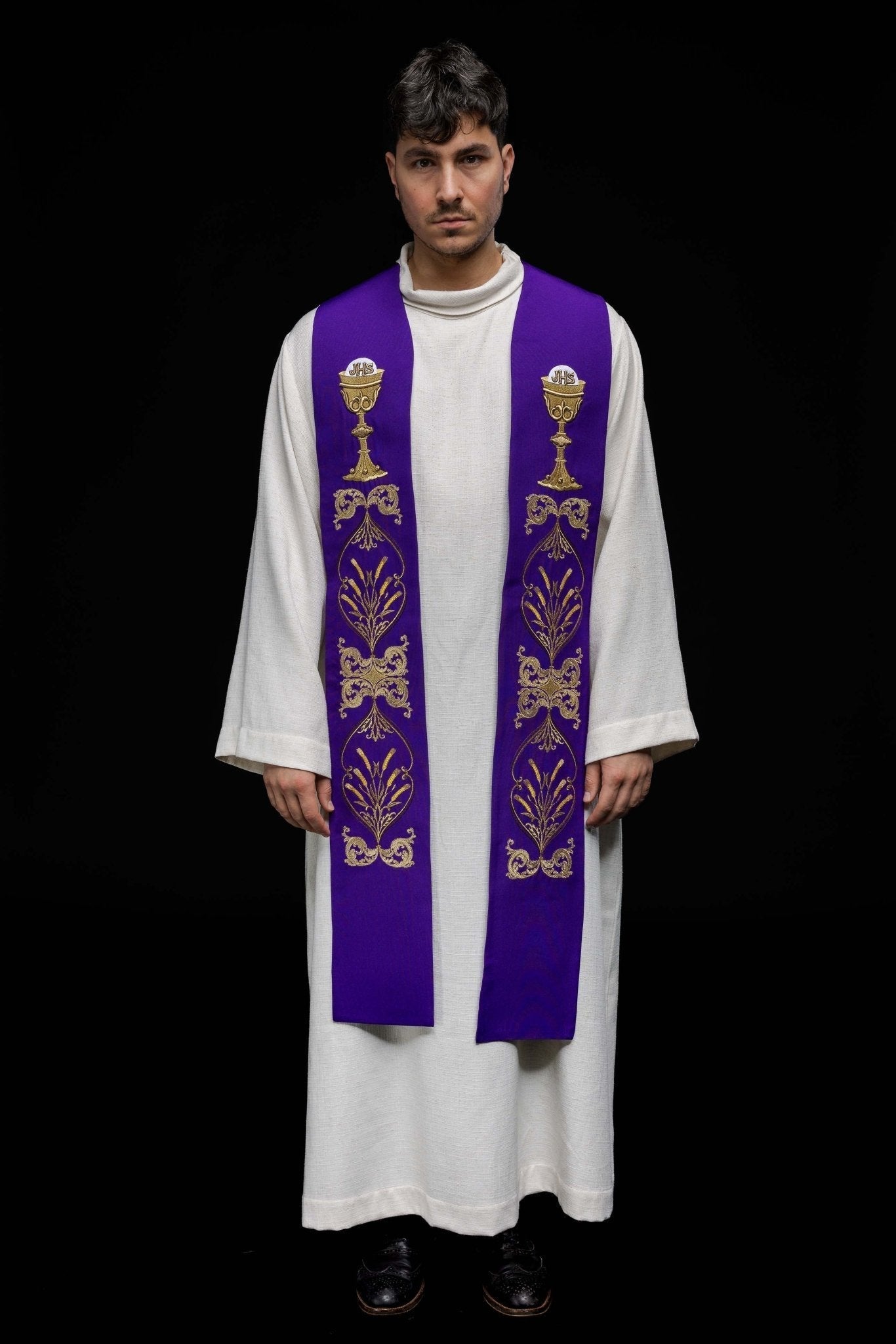 Estola sacerdotal roxa cálice IHS