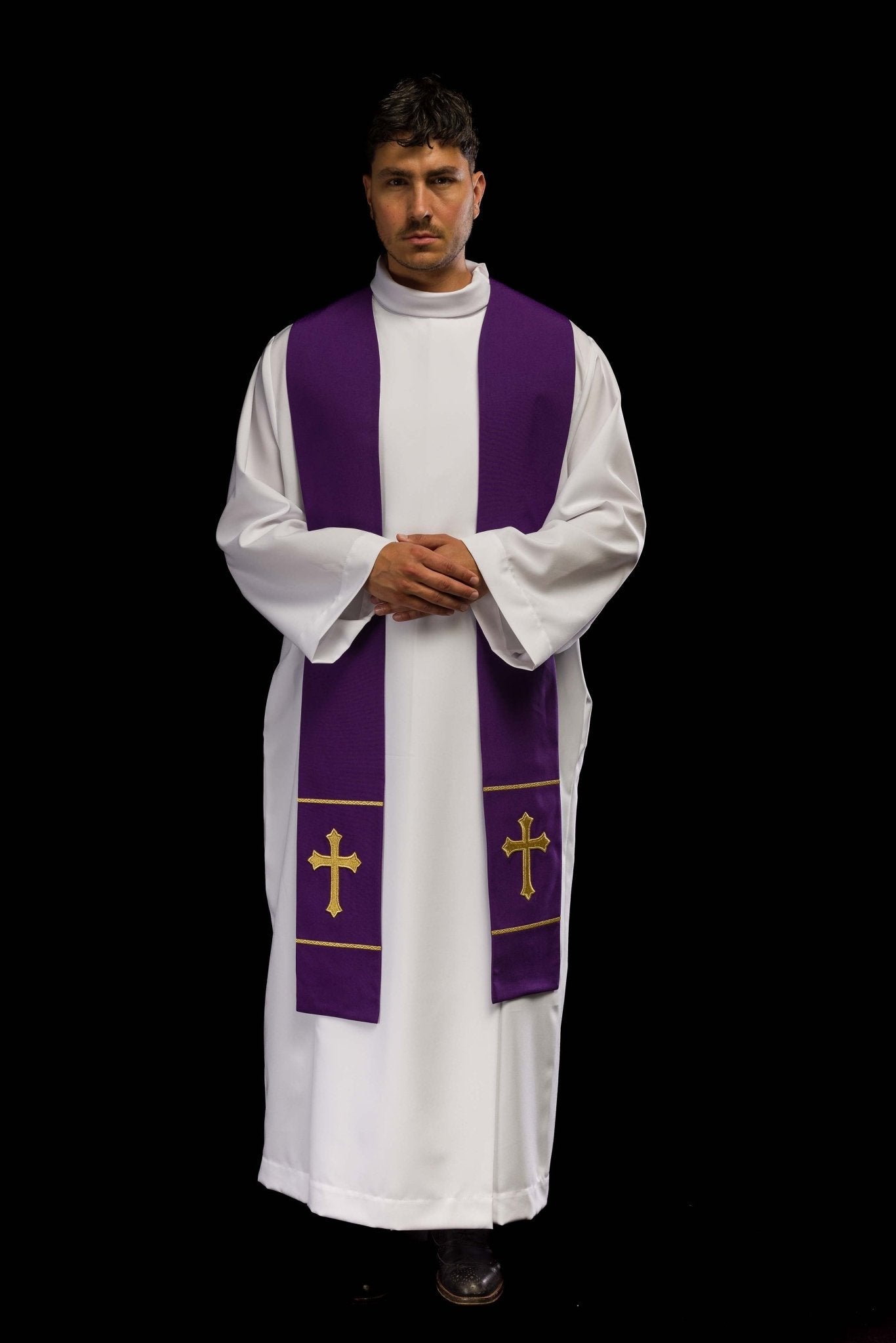 Estola sacerdotal roxa bordada Cruz