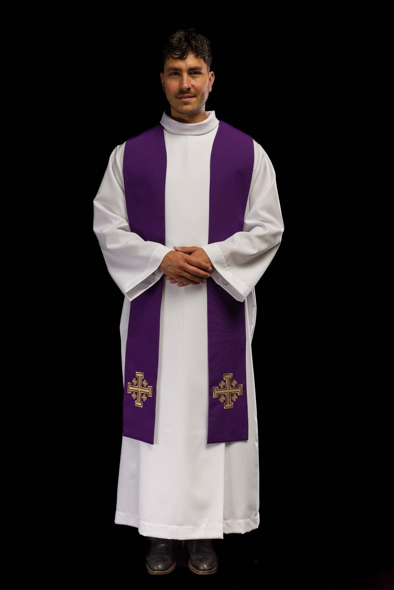 Estola bordada Cruz de Jerusalém roxa