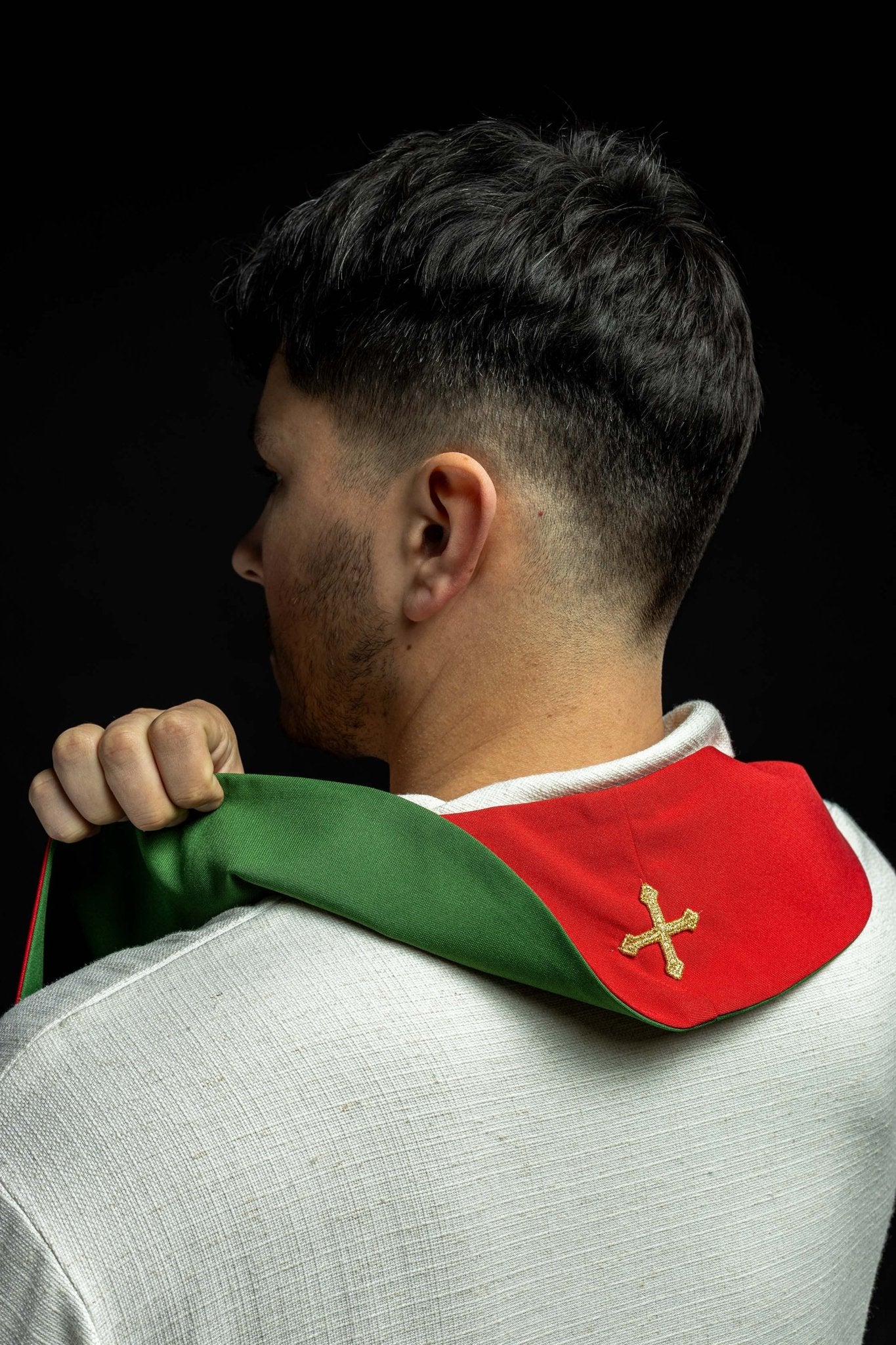 Estola sacerdotal reversível bordada verde e vermelha Cruz de Jerusalém