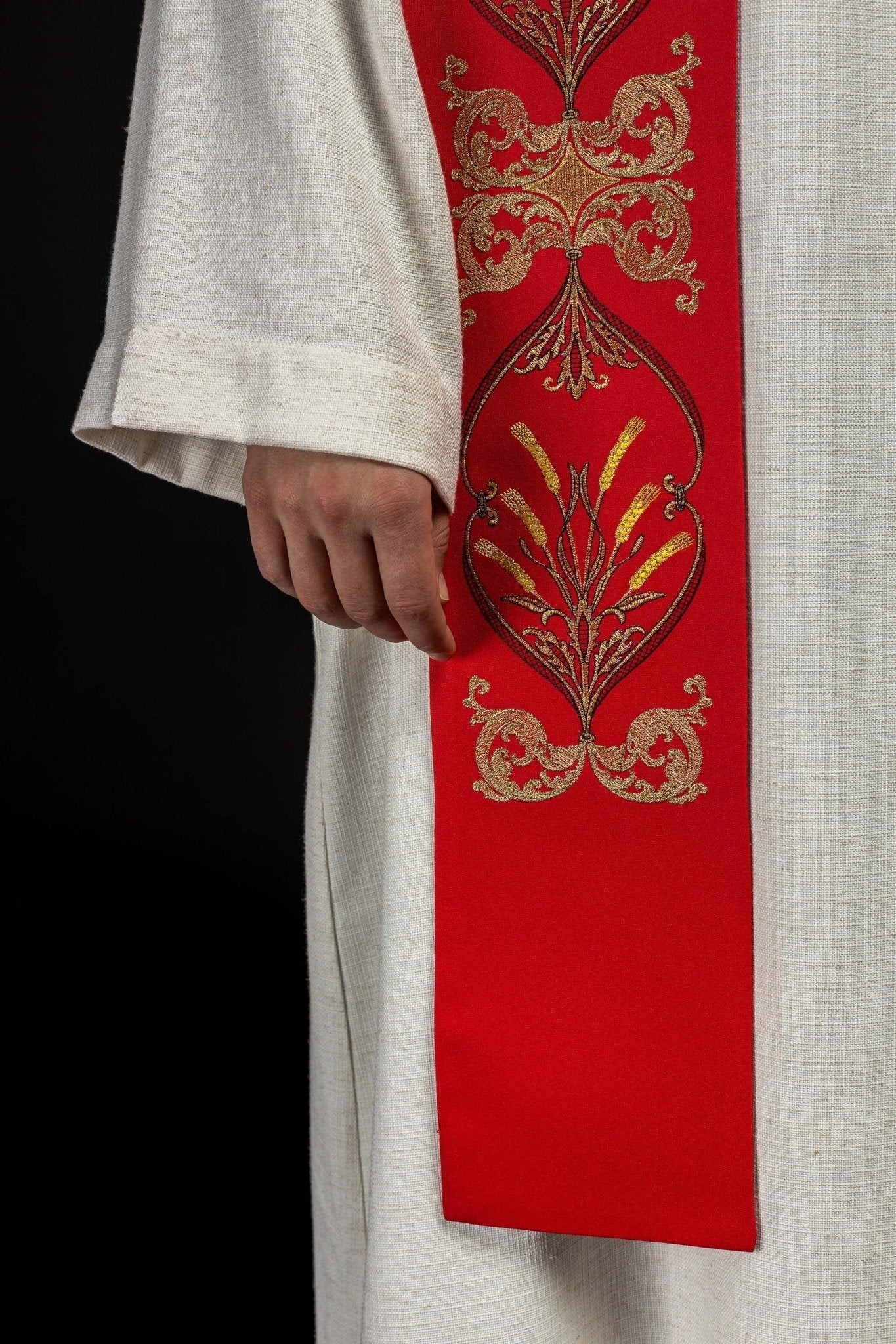 Estola sacerdotal vermelha cálice IHS